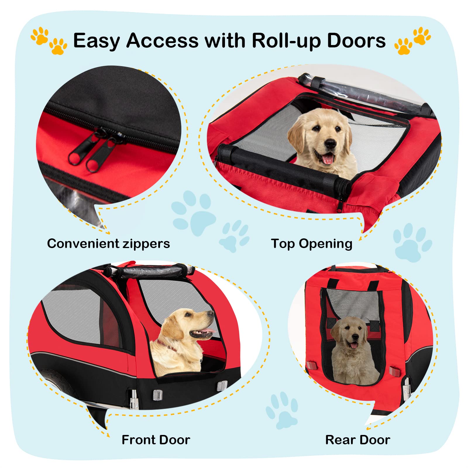 Dog Bike Trailer - Happaws Dog Trailer For Bicycle, Cargo Cycle Trailers Wagon Cart Pet Bike Carrier W/ 3 Doors, Aluminum Wheels, Safety Flag, Easy To Connect&Disconnect, Collapsible To Store