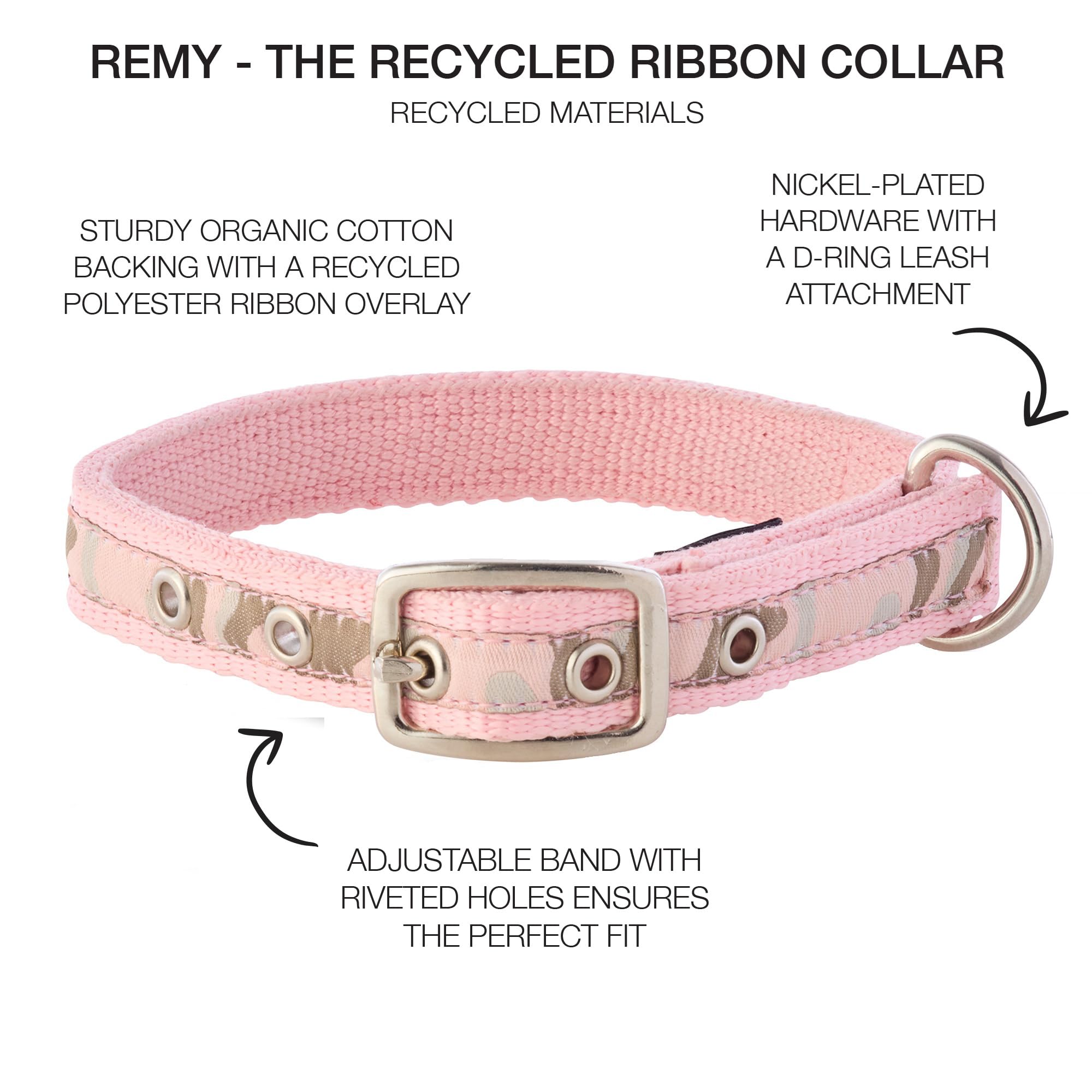 Pet Passion Adjustable Recycled Ribbon Dog Collar For All Pet Breeds, Camo-Pink, Large