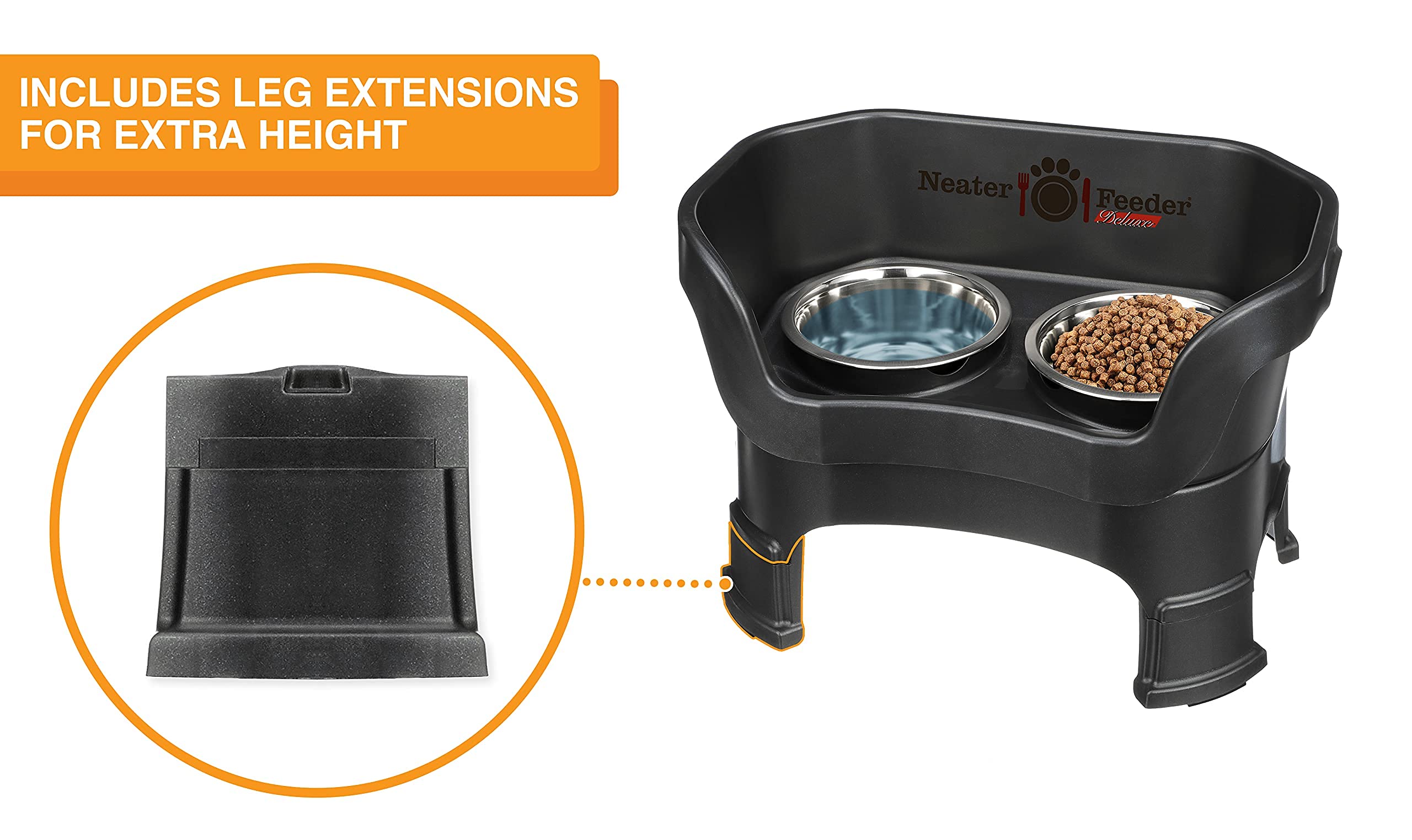 Neater Feeder - Deluxe Model Adjustable Height - Mess-Proof Dog Bowls (Medium, Midnight Black) - Made in USA - Elevated, No Spil