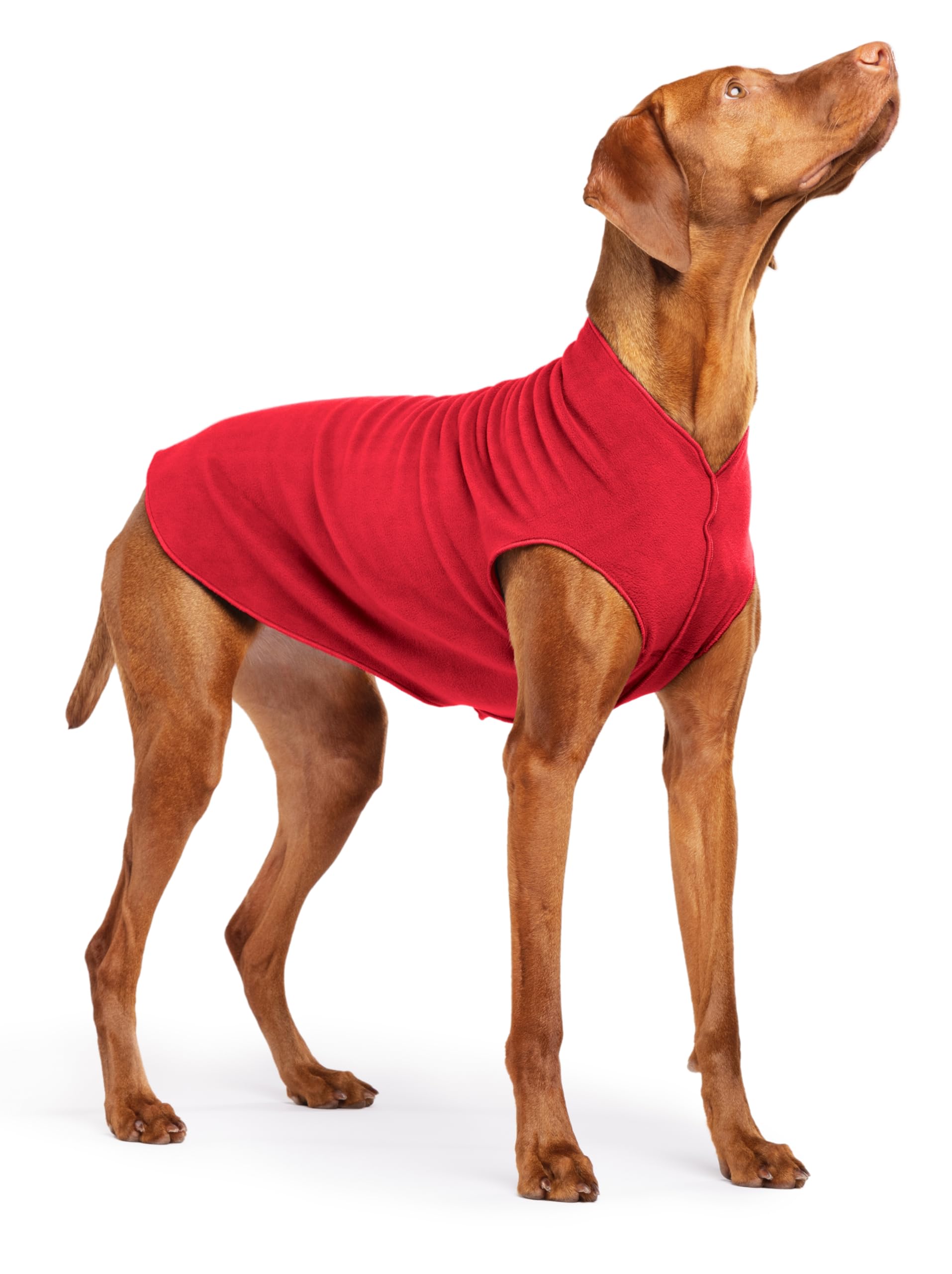 Gold Paw Stretch Fleece Dog Coat, Stretchy Pet Sweater, Machine Washable Pullover For Winter And Fall, Red, 18