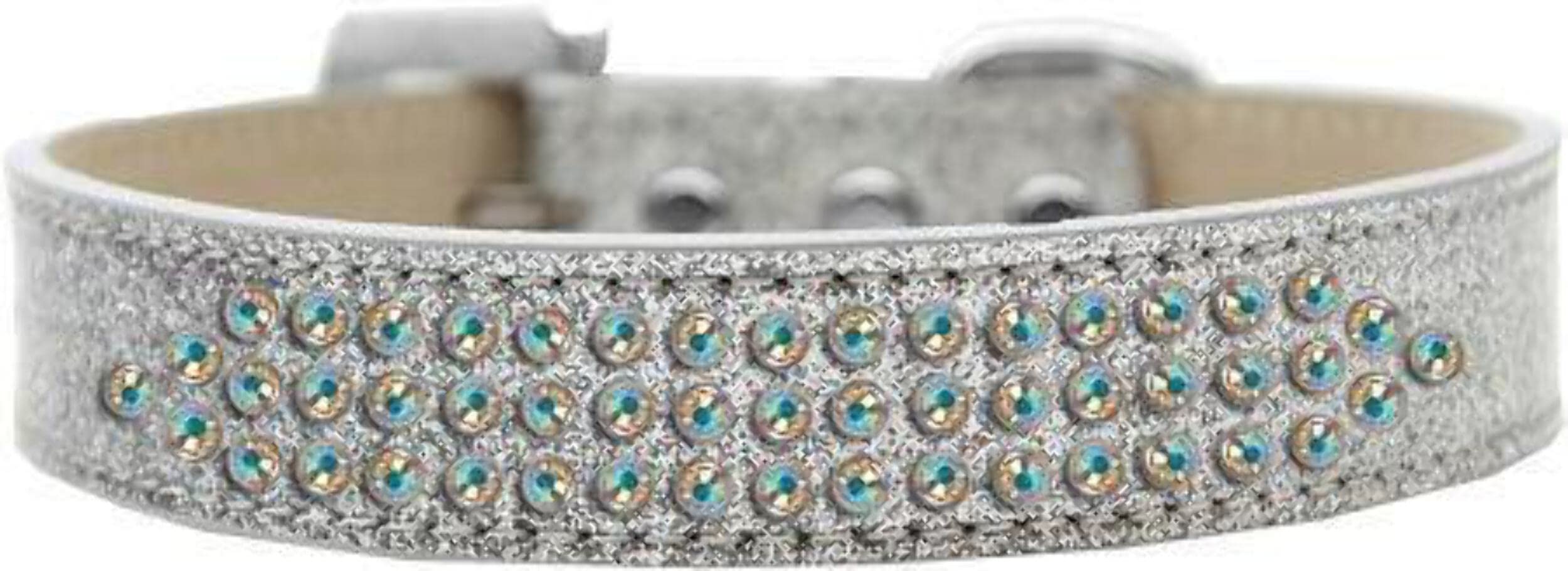 Mirage Pet Products Three Row AB Crystal Ice Cream Dog Collar, Size 18, Silver
