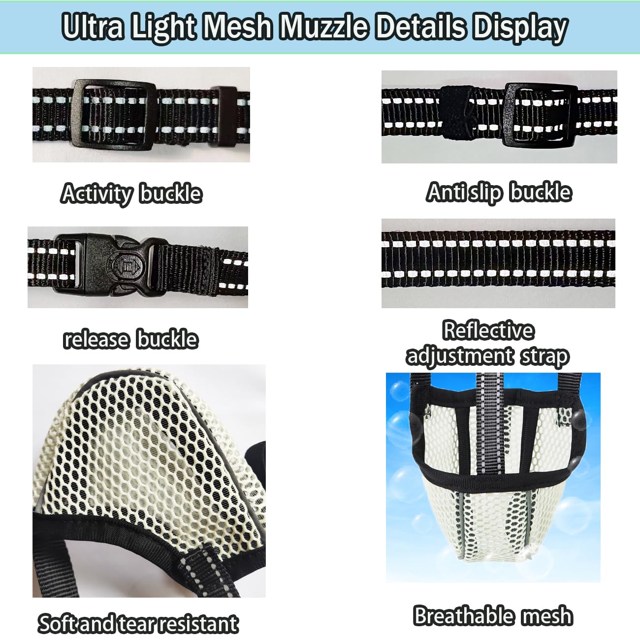 Diketone Large Dog Muzzle, Muzzle For Large Dogs To Prevent Eating/Chewing/Biting, Breathable Reflective Adjustable Medium Dog A