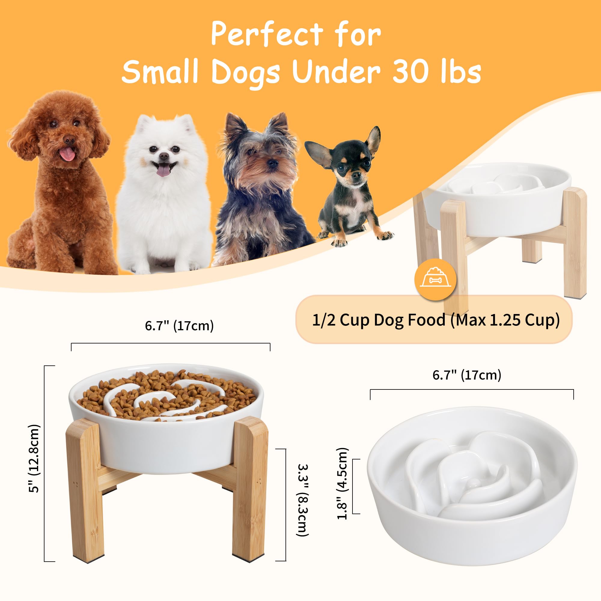 Elevated Slow Feeder Dog Bowl - Raised Ceramic Dog Bowl with Anti-Slip Stand - Fun Maze Dog Feeding Bowl for Fast Eater - Heavy