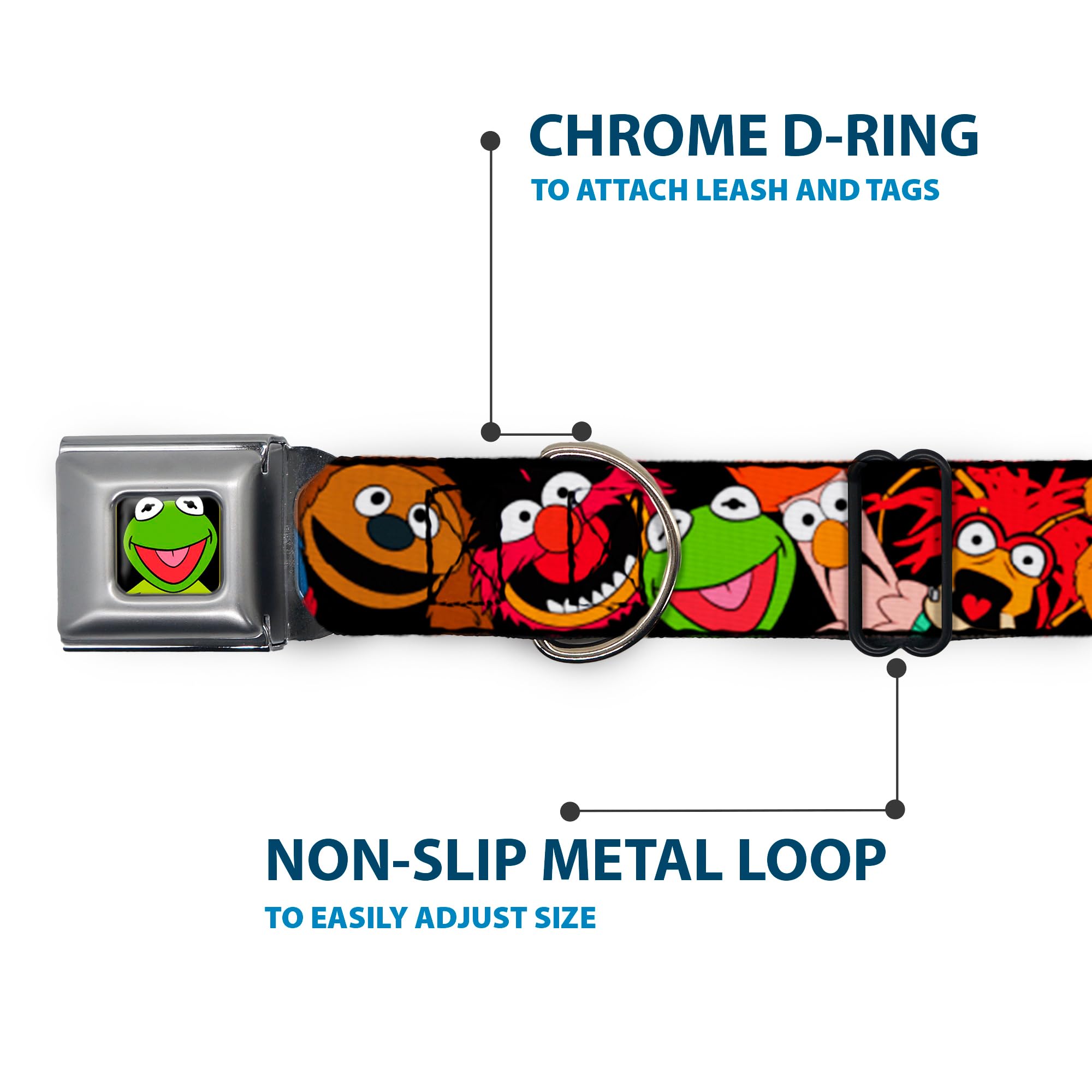 Buckle-Down Seatbelt Buckle Dog Collar - Muppets Faces Black - 1'' Wide - Fits 15-26'' Neck - Large