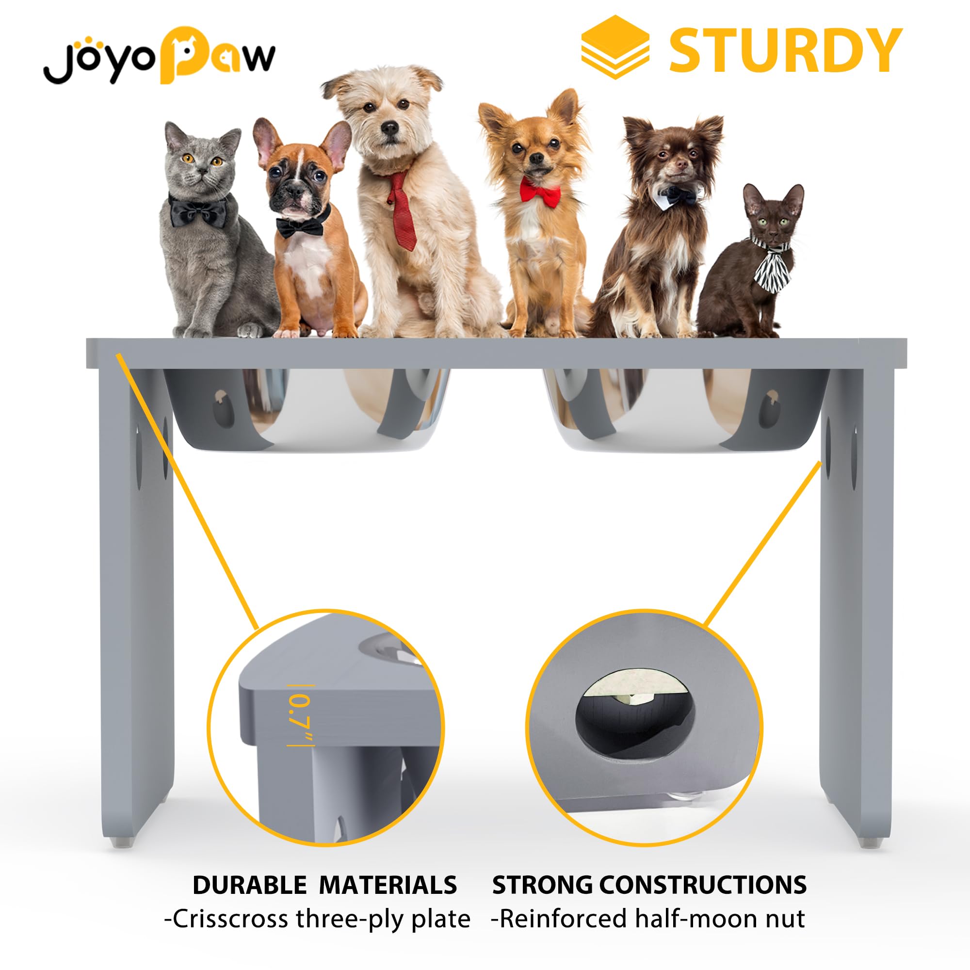 Elevated Dog Bowls, Bamboo Raised Dog Bowl For Large Dogs, With 2 Stainless Steel Bowls (13'' Tall-68Oz Bowl, Grey)