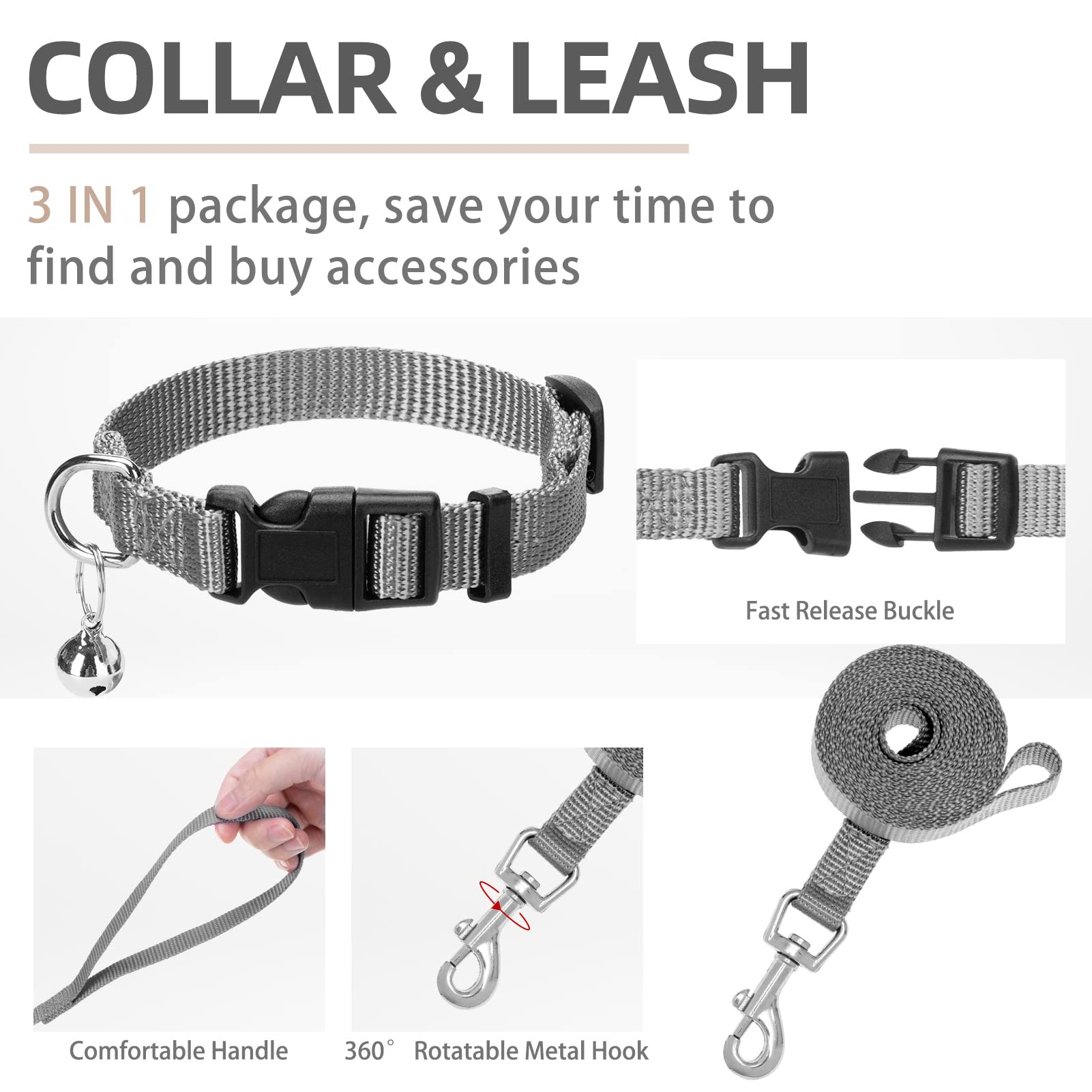 Pupteck Adjustable Dog Harness Collar And Leash Set Step In No Pull Pet Harness For Small Medium Dogs Puppy And Cats Outdoor Walking Running, Soft Mesh Padded Reflective Vest Harnesses, Solid Grey Xs