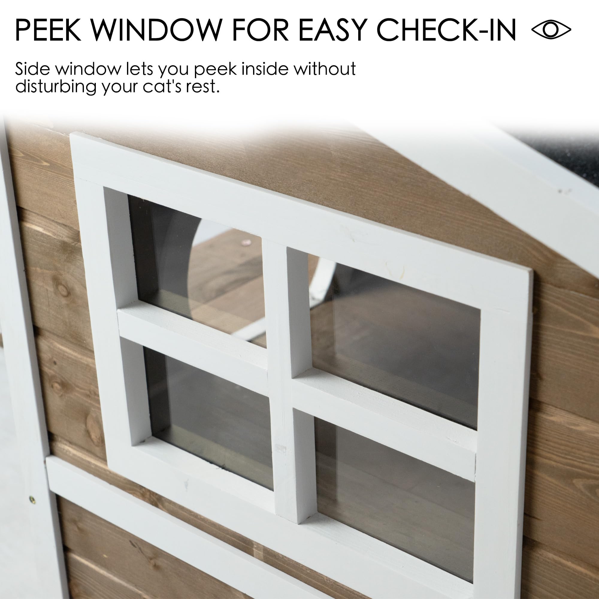 Cukitty Large Outdoor Cat House, 2-Level Weatherproof Spruce Wood, 32W x 22.75D x 36H inches, Gray