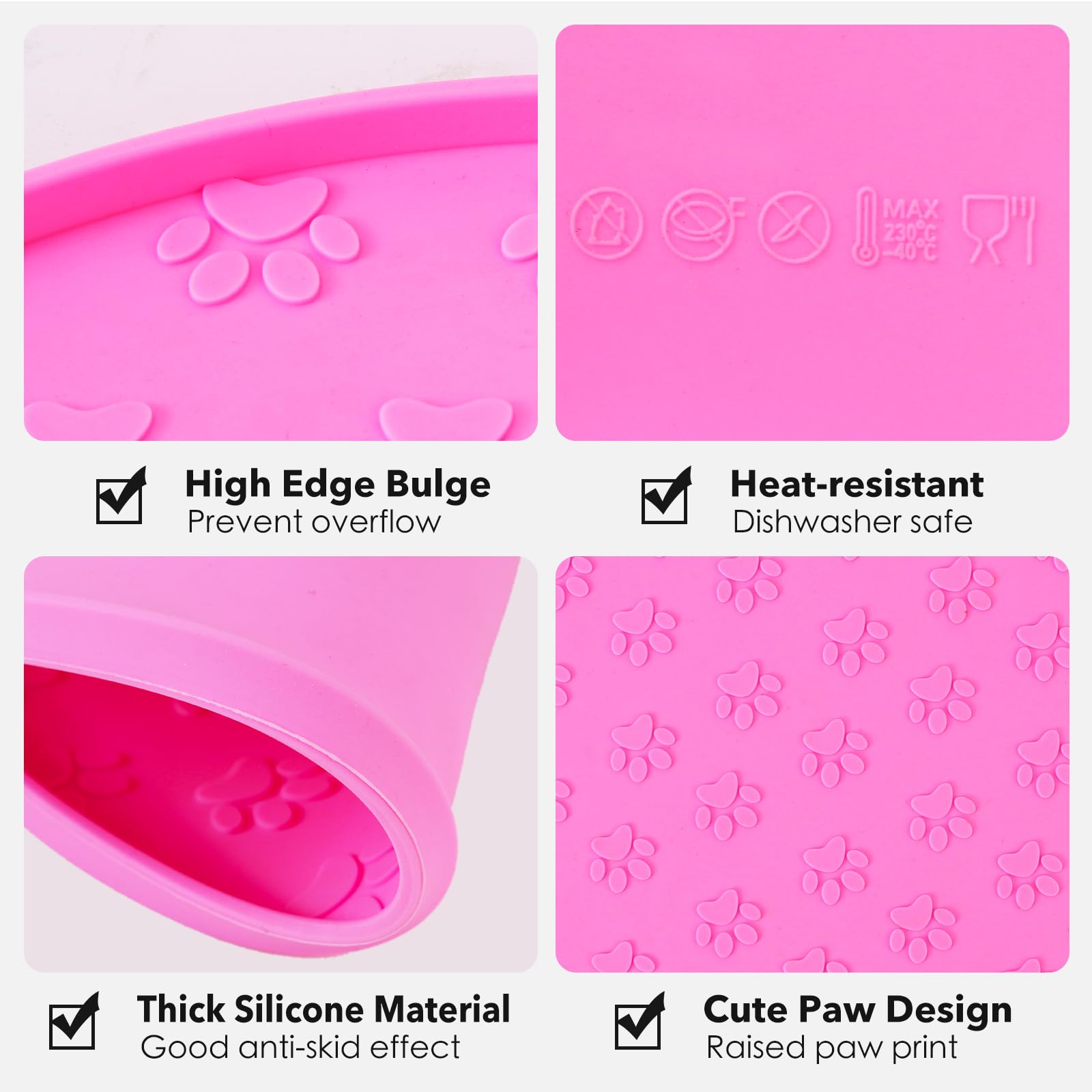 Silicone Pet Food Mat - Waterproof Dog Food Bowl Mat Cat Feeding Mat Thicker Pet Placemat Eating Mat with High Lip to Prevent Sp