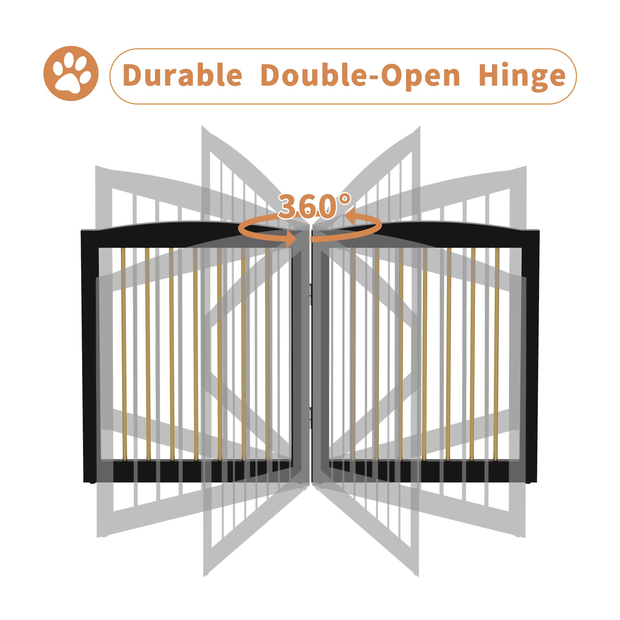 PUPETPO Freestanding Pet Gate for Dogs, Indoor Wooden Dog Gate for House, Foldable Dog Gate for Doorway, Stair, Step Over Pet Pu