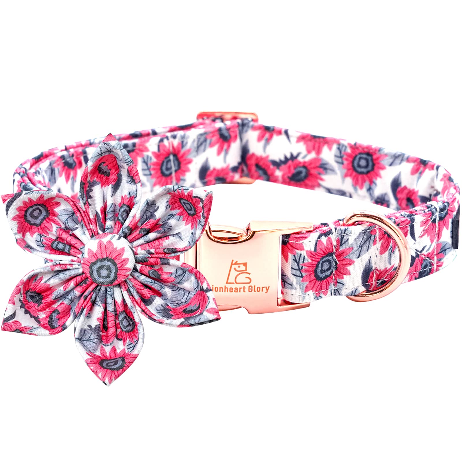 Lionheart glory Dog Collar with Flower Pink Dog Collars for Female Dogs Soft Durable Adjustable Puppy Gift Collar Bows Spring Co