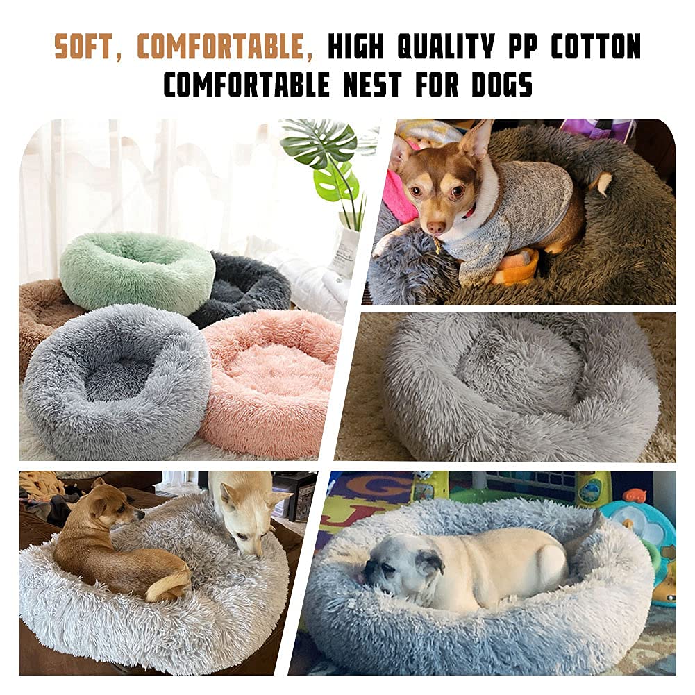 Kimpets Dog Bed Calming Dog Beds For Small Medium Large Dogs - Round Donut Washable Dog Bed, Anti-Slip Faux Fur Fluffy Donut Cuddler Anxiety Cat Bed(20')