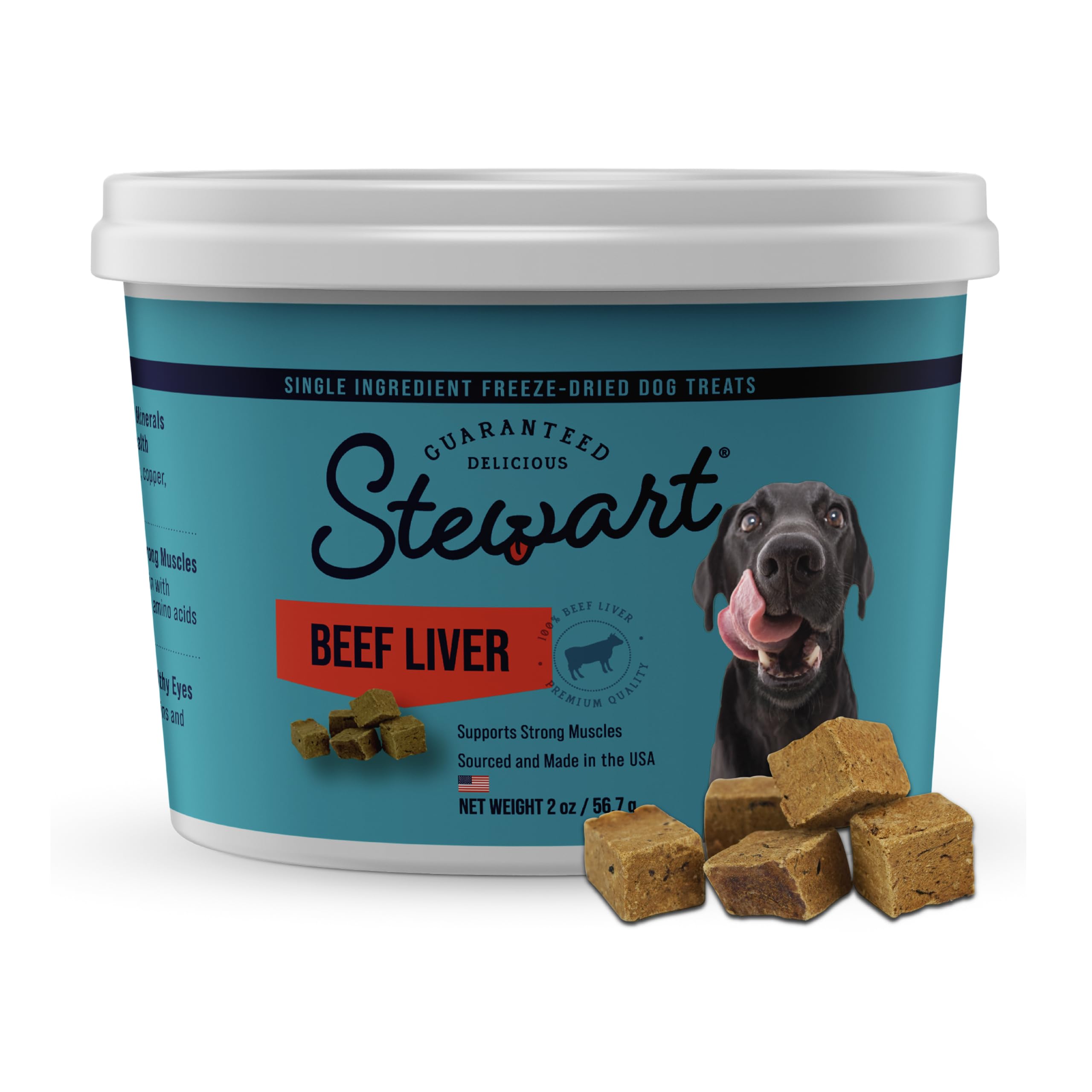 Stewart Single Ingredient Freeze Dried Raw Dog Treats, Beef Liver, 2 Ounce Resealable Tub, Training Treats or Meal Topper for Al
