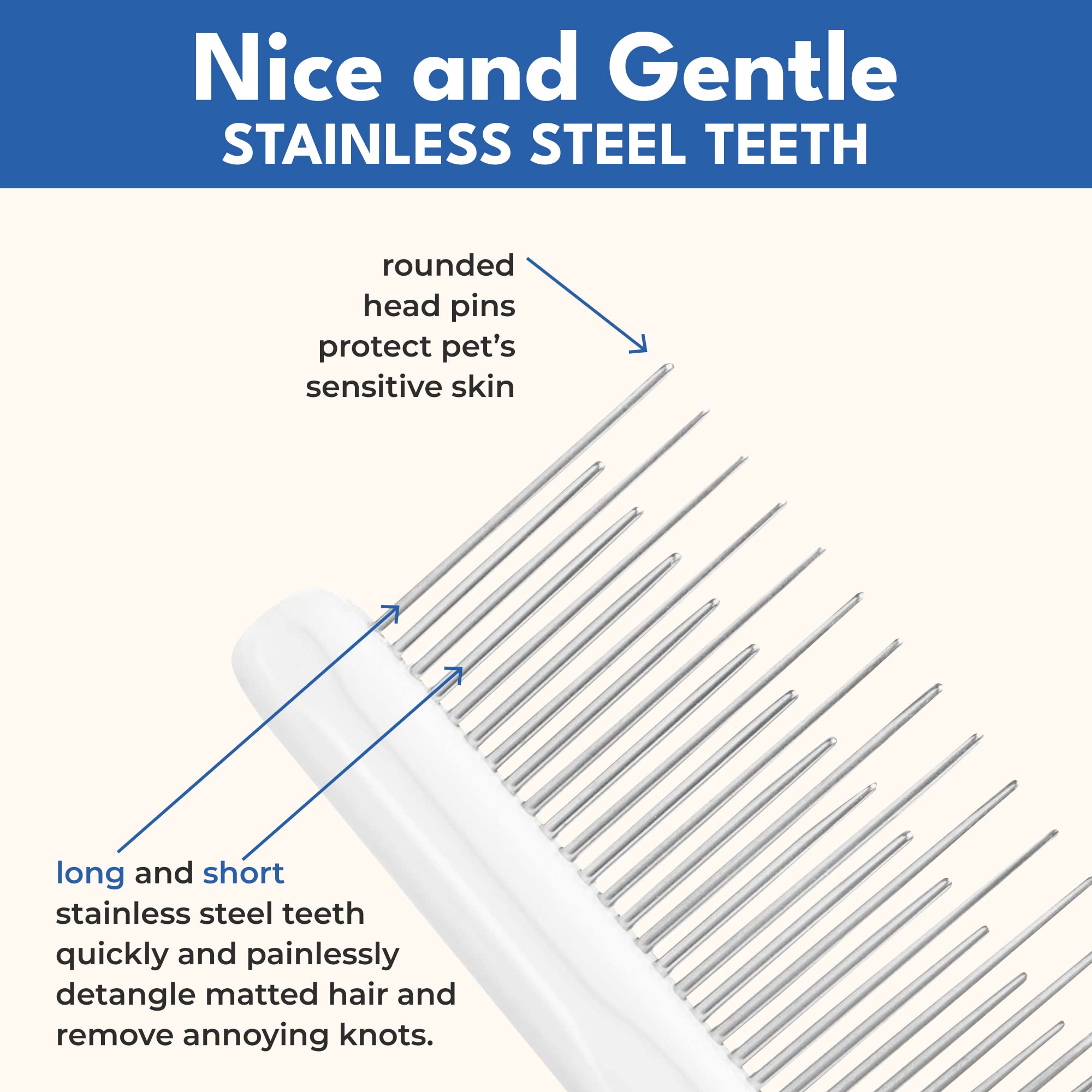 Dog & Cat Combs For Grooming Long Haired Cats & Dogs - Top Pet Detangler Brush For Long & Curly Hair - Comb Removes & Prevents Matted Fur - Perfect For Goldendoodle, Poodle Mixes, And Cat Undercoat