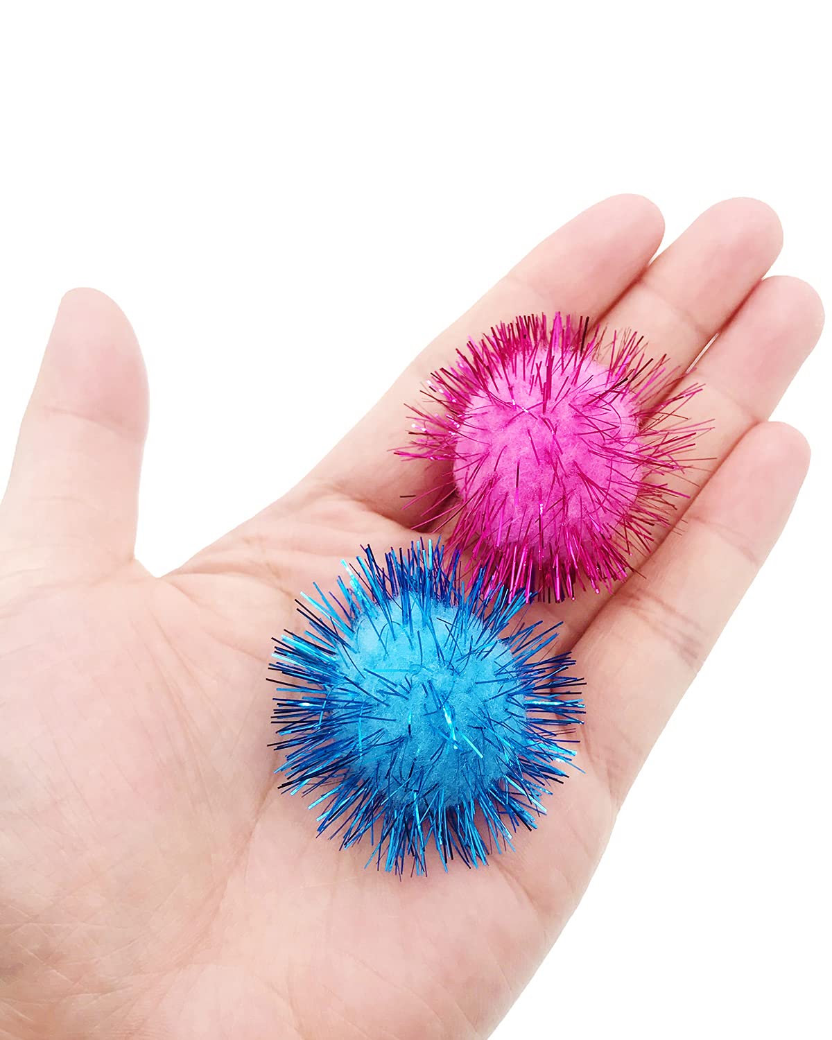 Myyzmy 60 Pcs Cat Balls Toys, 1.8 Inch Sparkle Balls, Tinsel Glitter Pom Pom Balls Cat'S Favorite Toys, Random Color