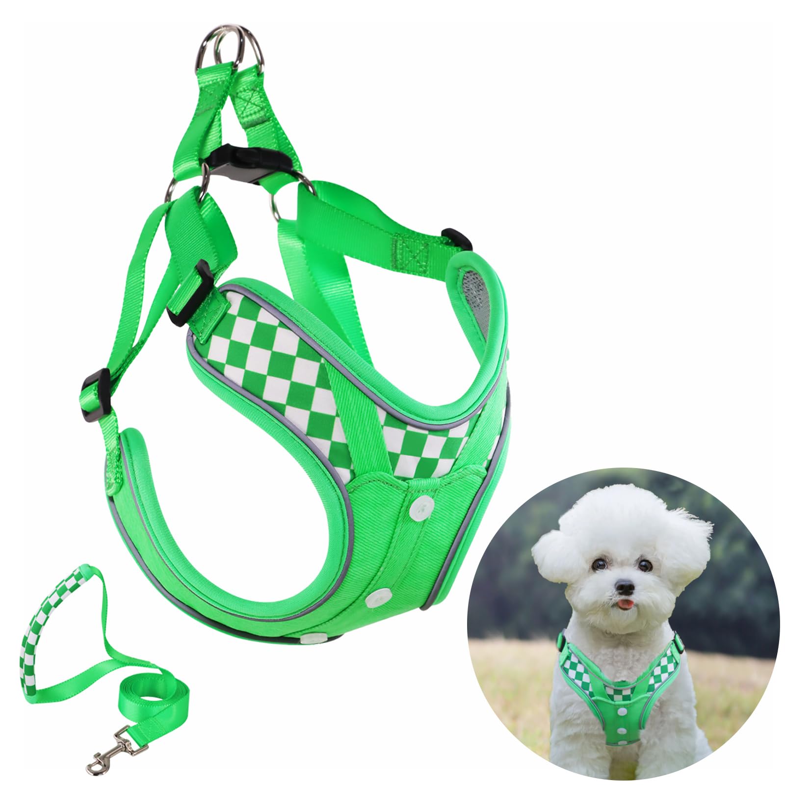 Dog Harness with Leash, Soft No Pull Adjustable Step in Reflective Strips Vest Harness for Small Medium Dogs Walking and Running