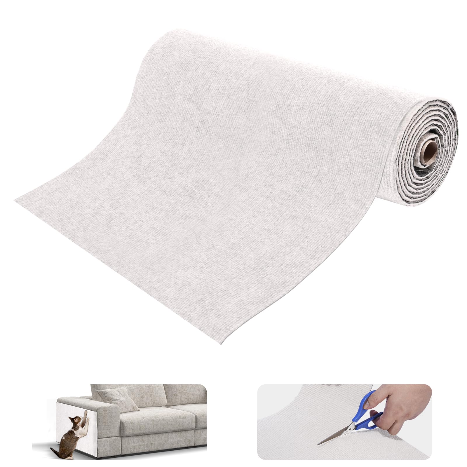 Uranshin Trimmable Cat Scratch Mat pad Self-Adhesive Cat Scratching Post Carpet Covered 78.7x15.8 Cat Tree Shelves Replacement P