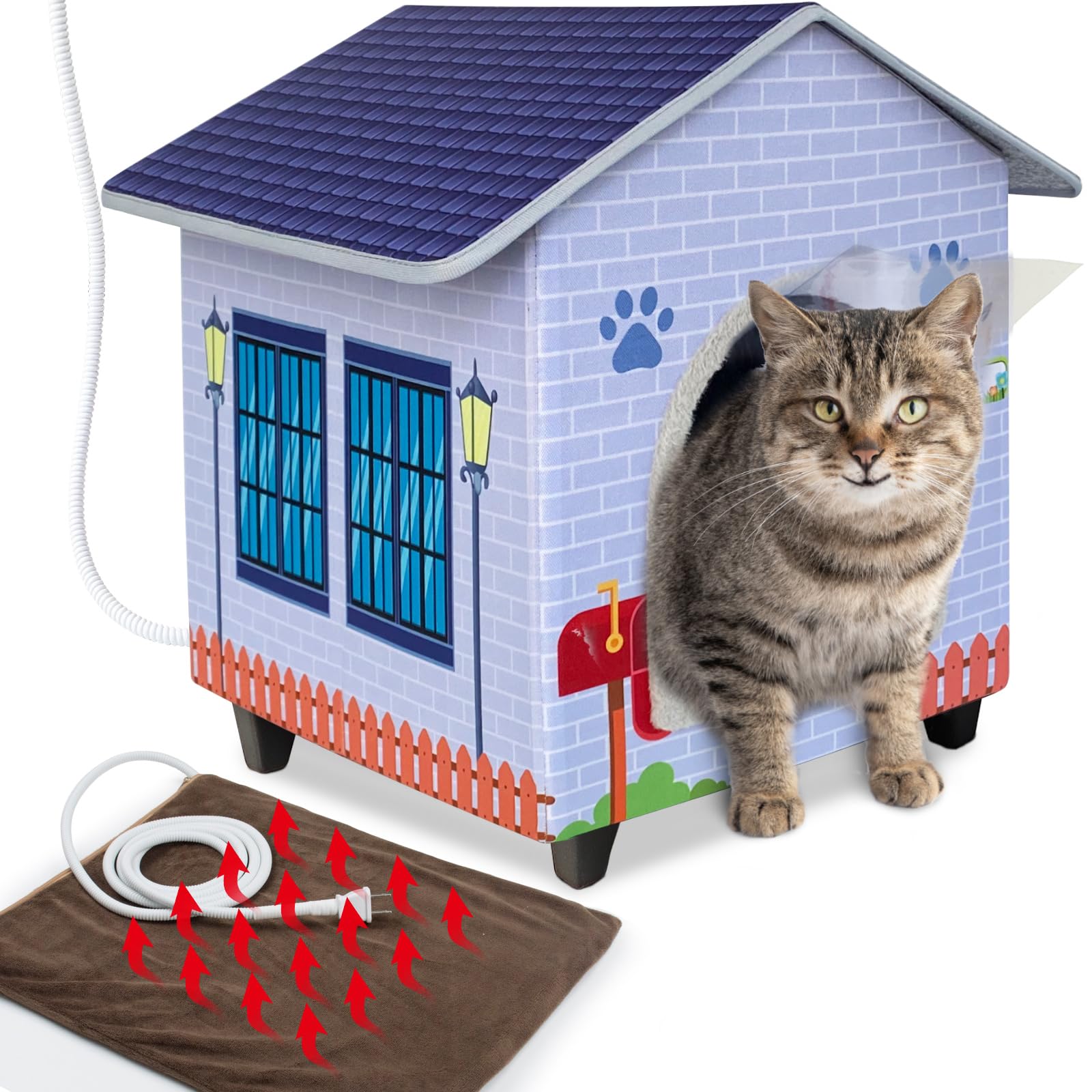 Heated Cat Houses For Indoor/Outdoor Cats With Elevated Heated Cat Bed Providing Safe Feral Cats, Easy To Assemble