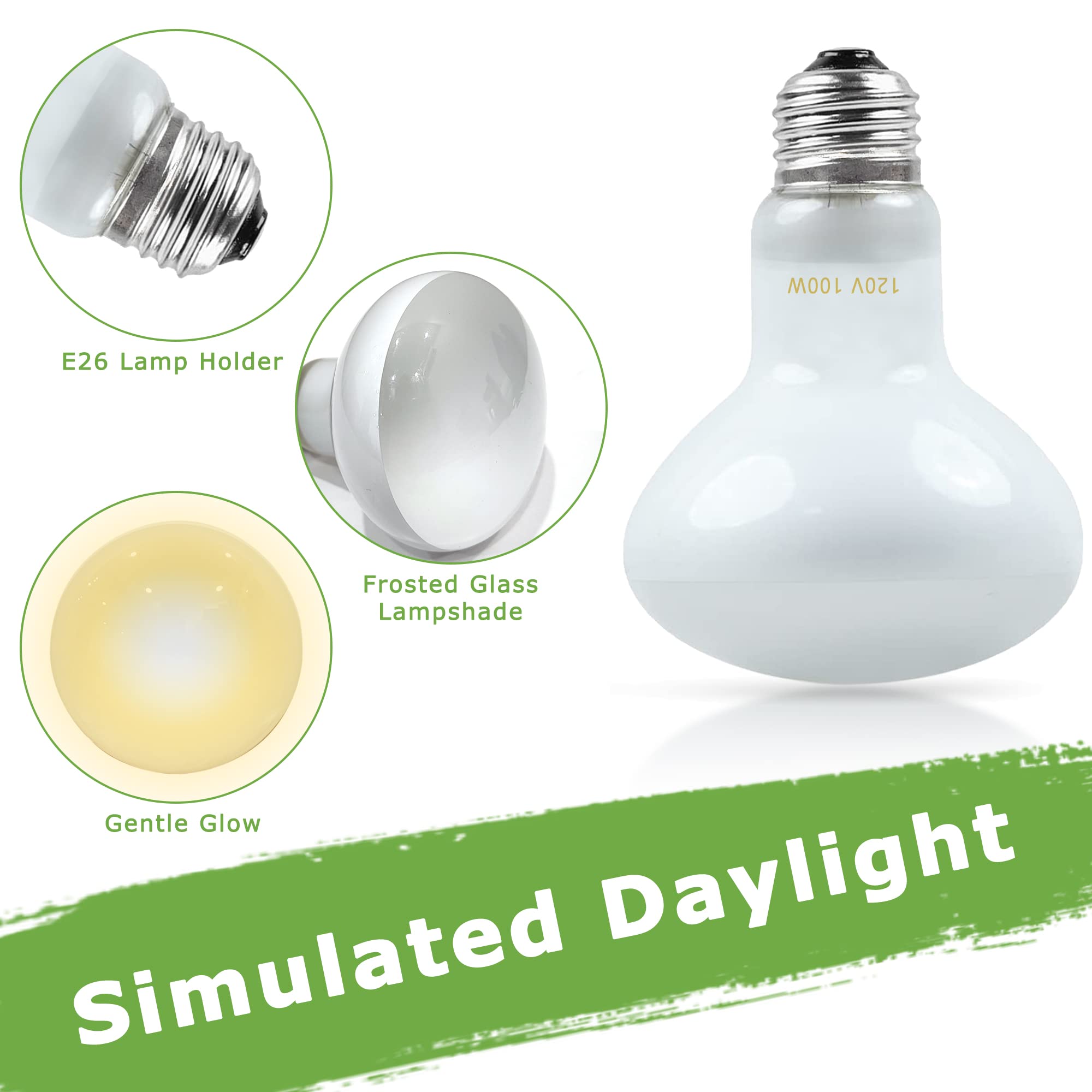 HARTOMPET Reptile Heat Lamp Bulbs 100W E26 - UVA Basking Spot Light for Reptiles - Simulated Sunlight Terrarium Heat Lamps - Ide