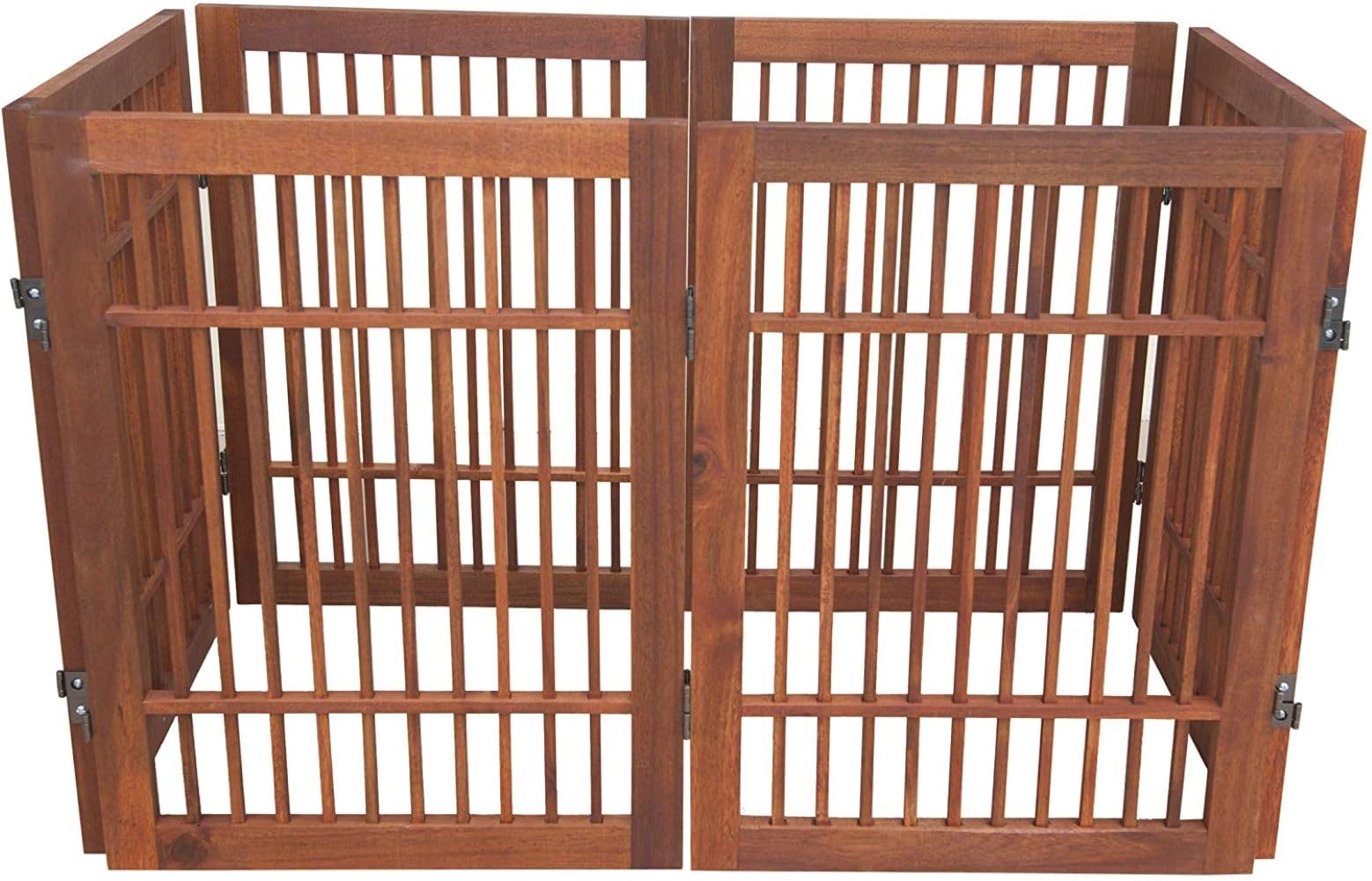 Pet Dog Gate Strong and Durable Freestanding Folding Acacia Hardwood Portable Wooden Fence Indoors or Outdoors by Urnporium (Bro