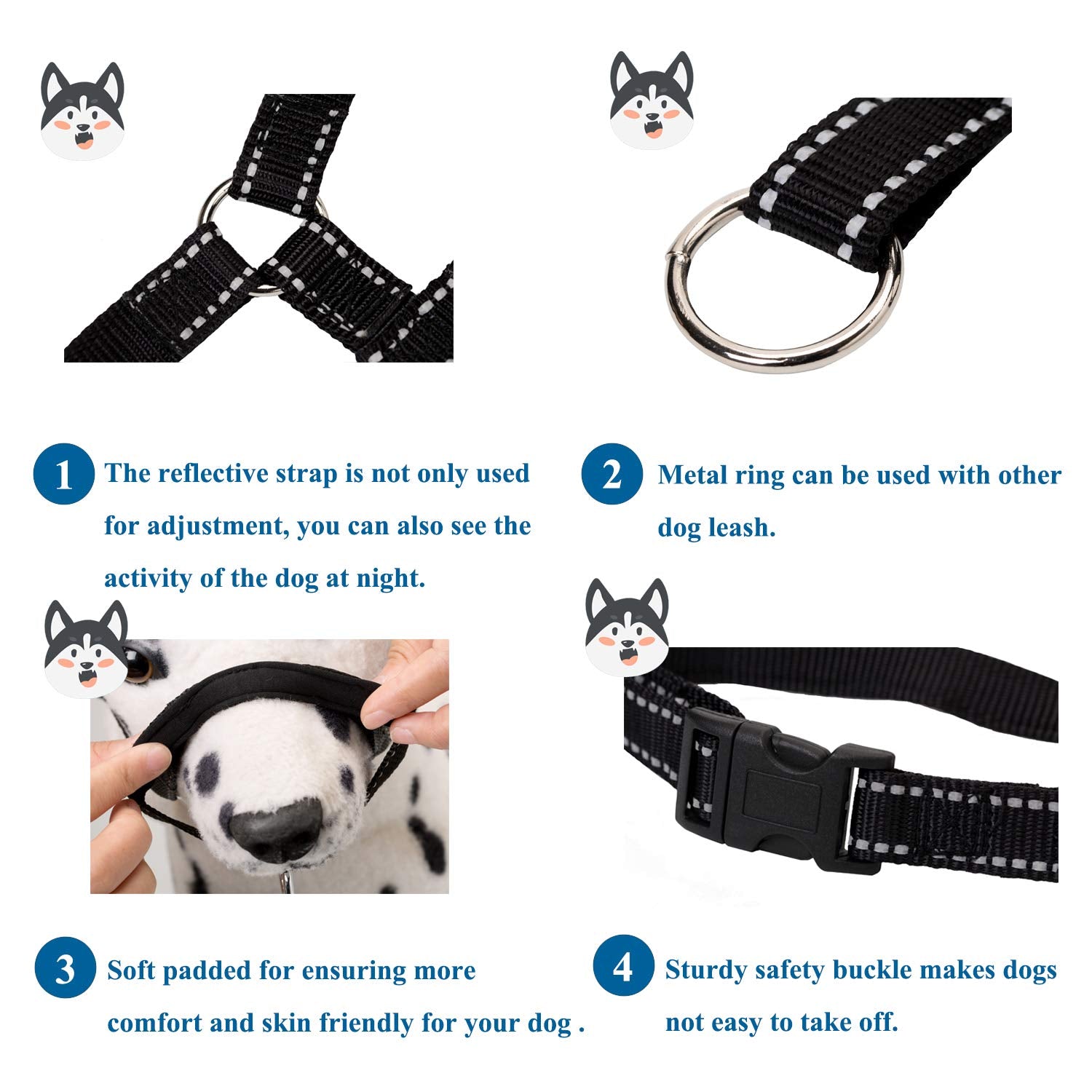 Dog Head Halter With Reflective Safety Strap Stop Dog'S Pulling, Dog Head Collar For Small Medium Large Dogs(S,Blue)