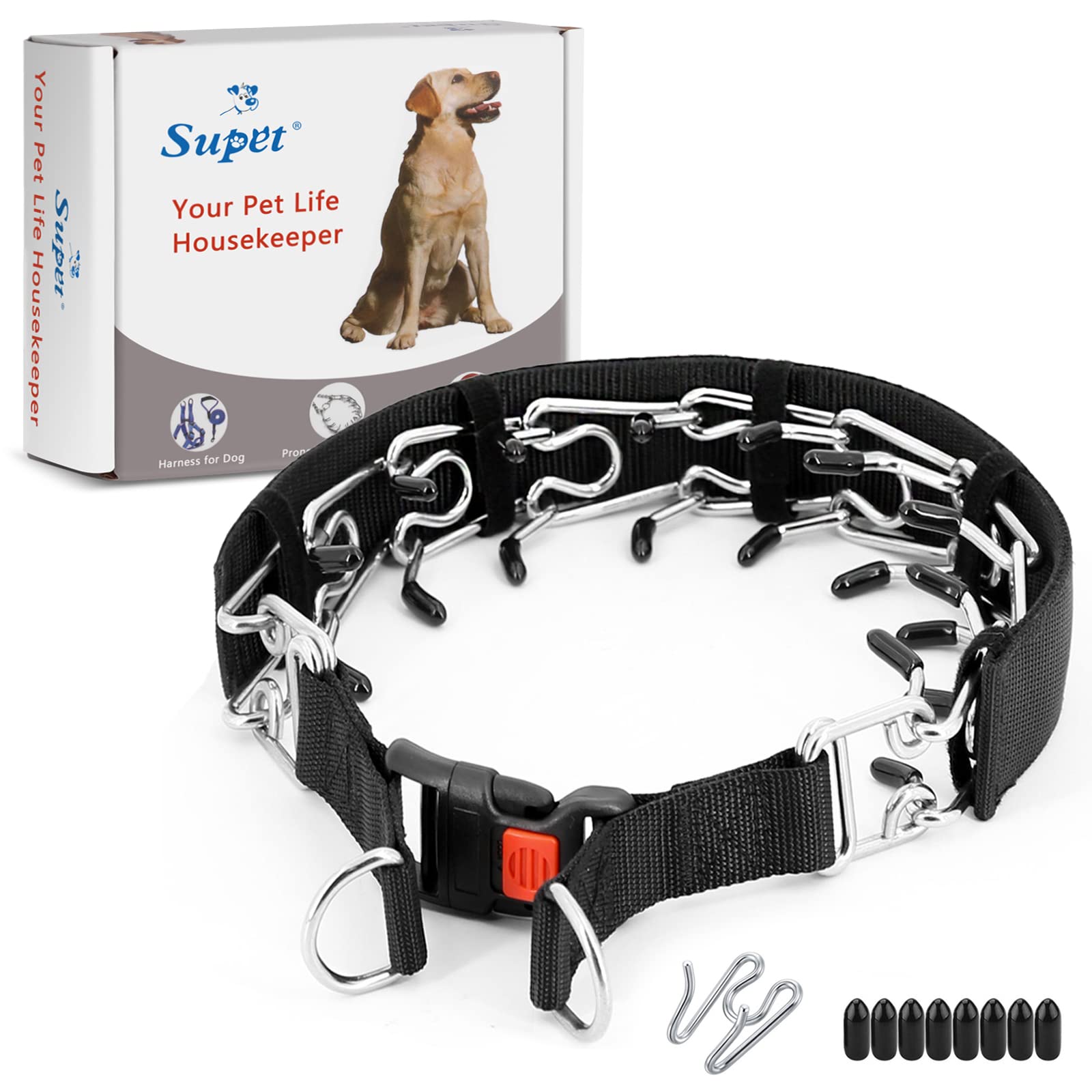 Supet Dog Prong Collar, Dog Choke Collar Adjustable Dog Pinch Collar With Quick Release Buckle/Nylon Cover For Small Medium Larg