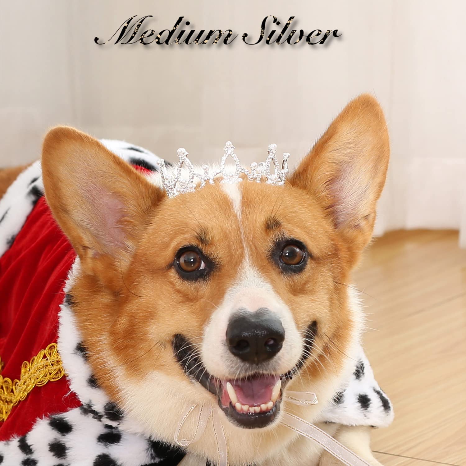 Lovelyshop Pet Series Silver Plated Royal Rhinestone Pearl Full Round Dog/Cat Crown For Rolyal Family Costume Hair Accessories-S