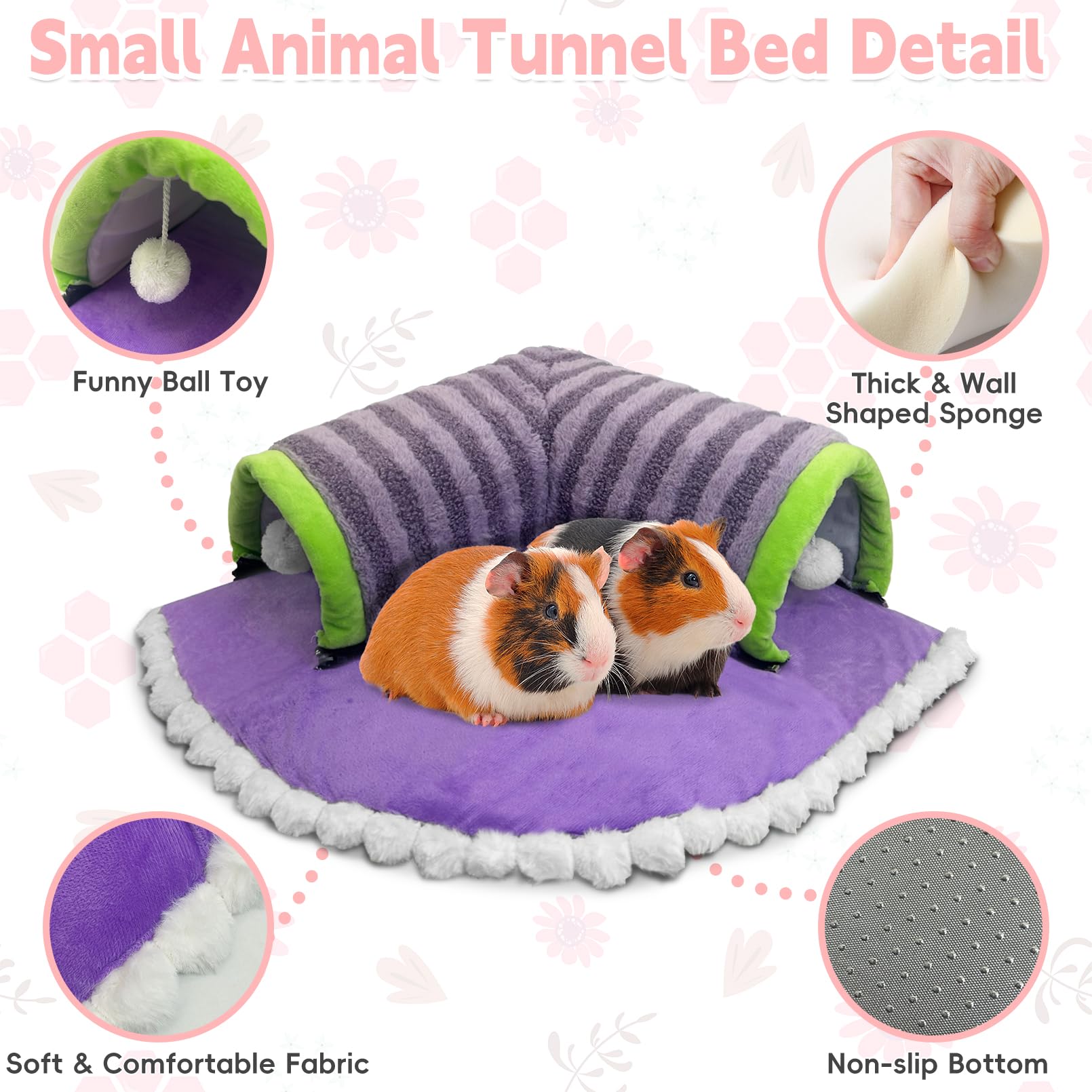 Pinvnby Guinea Pig Hideout Tunnel Bed Washable & Removable Rabbit Tubes Cozy Small Animal Tunnel Toys Guinea Pig Accessories For