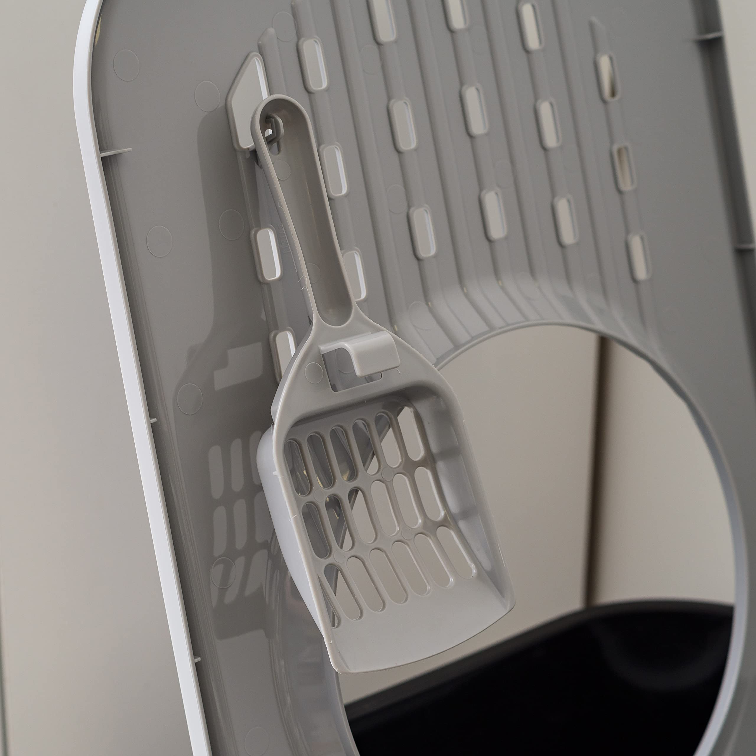 IRIS Square Top Entry Cat Litter Box - Large Plastic Tray with Litter Catching Lid, Black/Gray, Model 589653