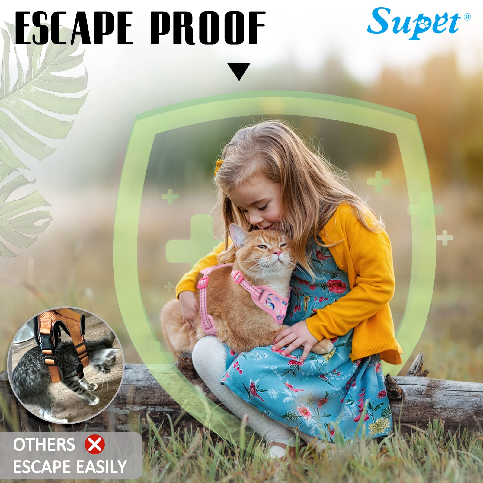 Supet Cat Harness And Leash Escape Proof For Walking, Adjustable Cat Vest Harness And Leash Set For Large And Small Kittens Dogs