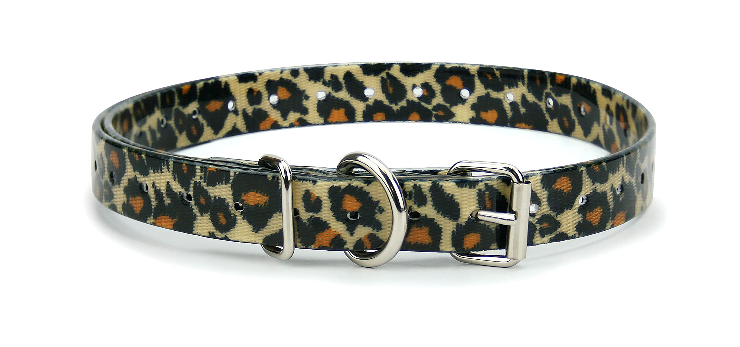 Leopard 3/4 Heavy Duty Tpu Coated Nylon Replacement Dog Collar Strap With Metal Buckle For Shock, Bark And Electric + Containm