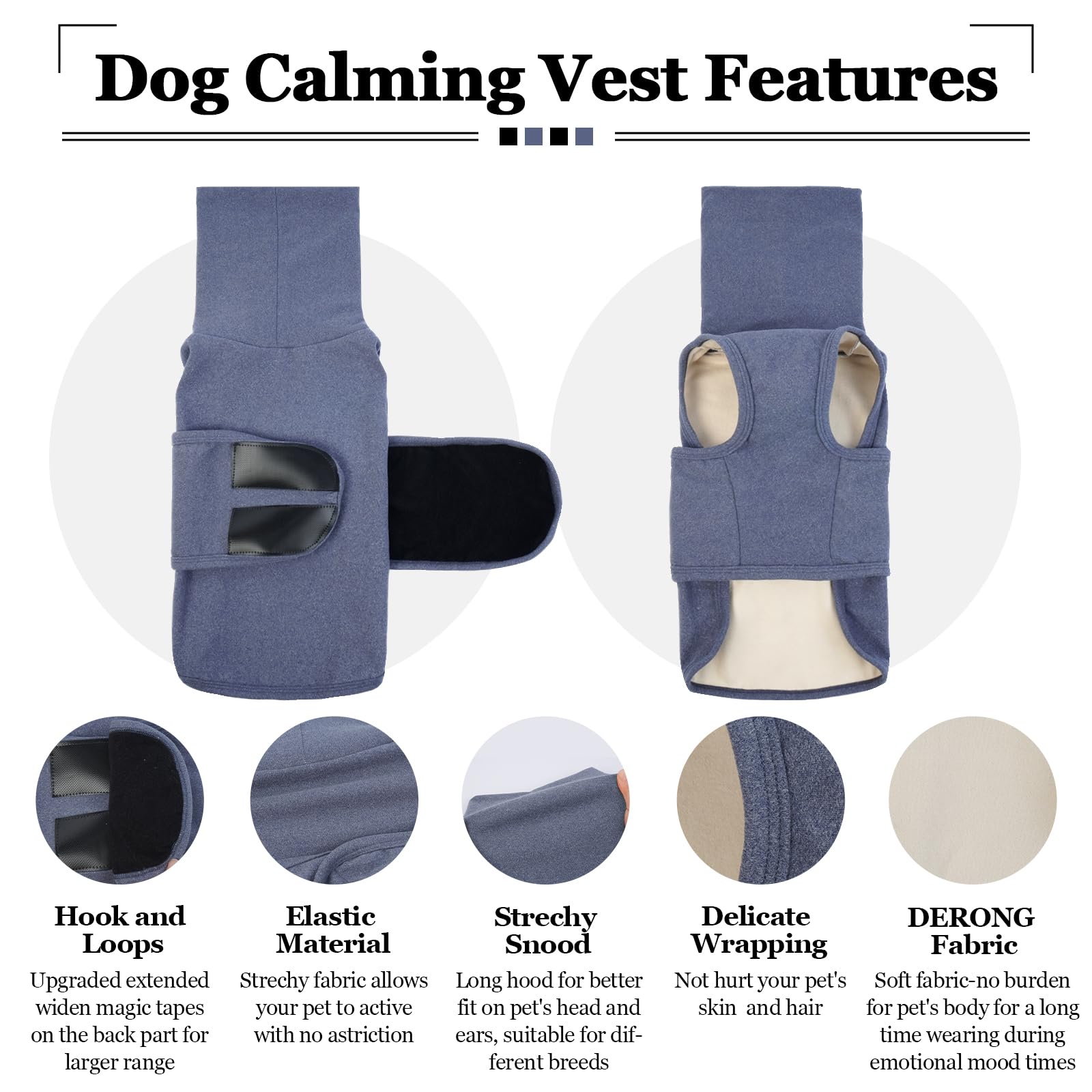 Rozkitch Dog Anxiety Vest Calming Jacket With Hoodie Soft Dog Ears Cover, Comfort Jacket With Ear Wrap For Fireworks Travel Vet