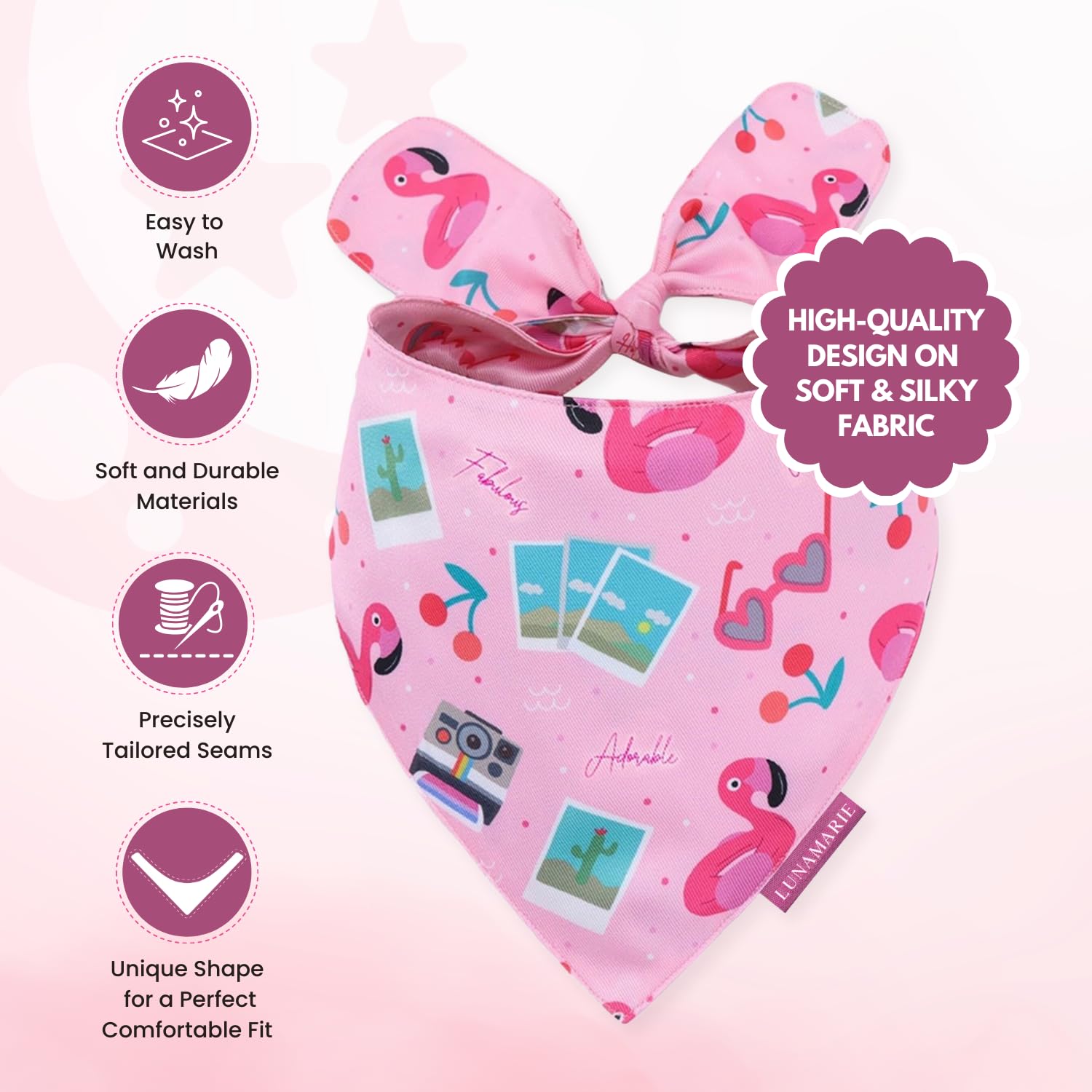 Lunamarie - Luxury Pet Birthday Bandanas -Premium & Silky Poly Fabric | 100% Handmade | Custom Shape Dual Layered (Summer Vibes,