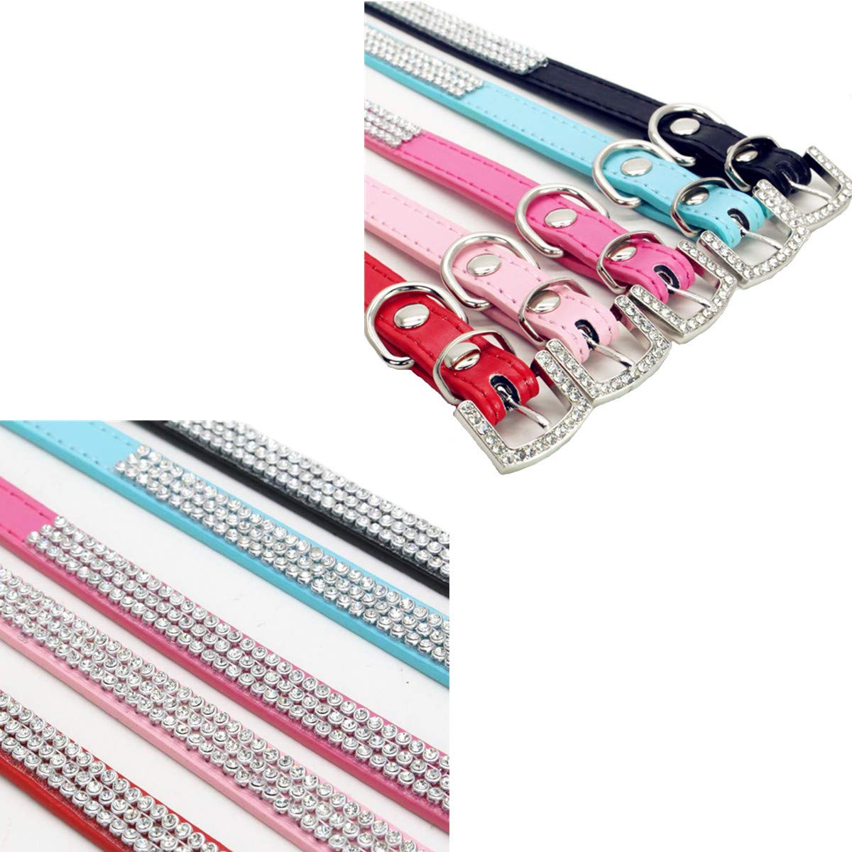 Thain Basic Adjustable Dog Cat Collar Bling Rhinestones Shing Diamonds Pu Leather With Rhinestones Buckle (S(Length 10'-13'),