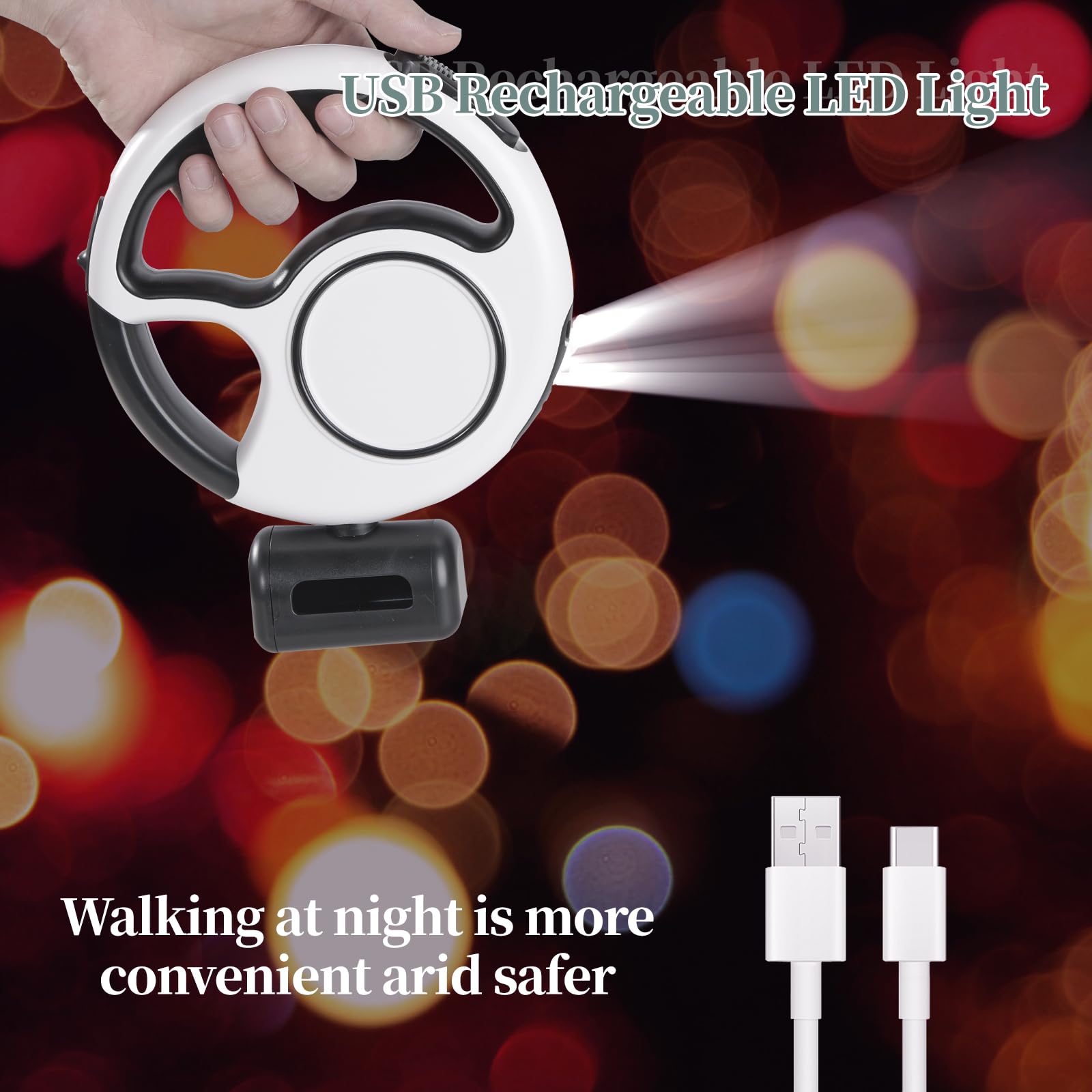 Retractable Dog Leash 4 In 1 With Led Light & Dispenser & Fixed Hanging, 10 Ft Heavy Duty Dog Leash Retractable For Medium Large