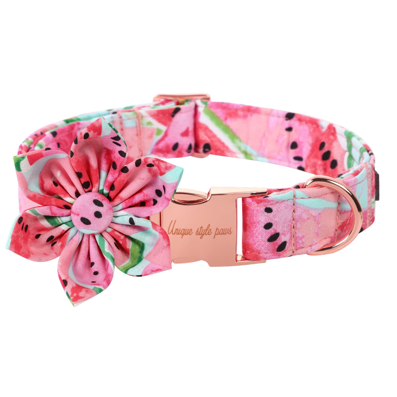 Unique Style Paws Dog Collar With Flower Tie Cotton Watermelon Collar Adjustable Summer Collar For Small Medium Large Dogs - M