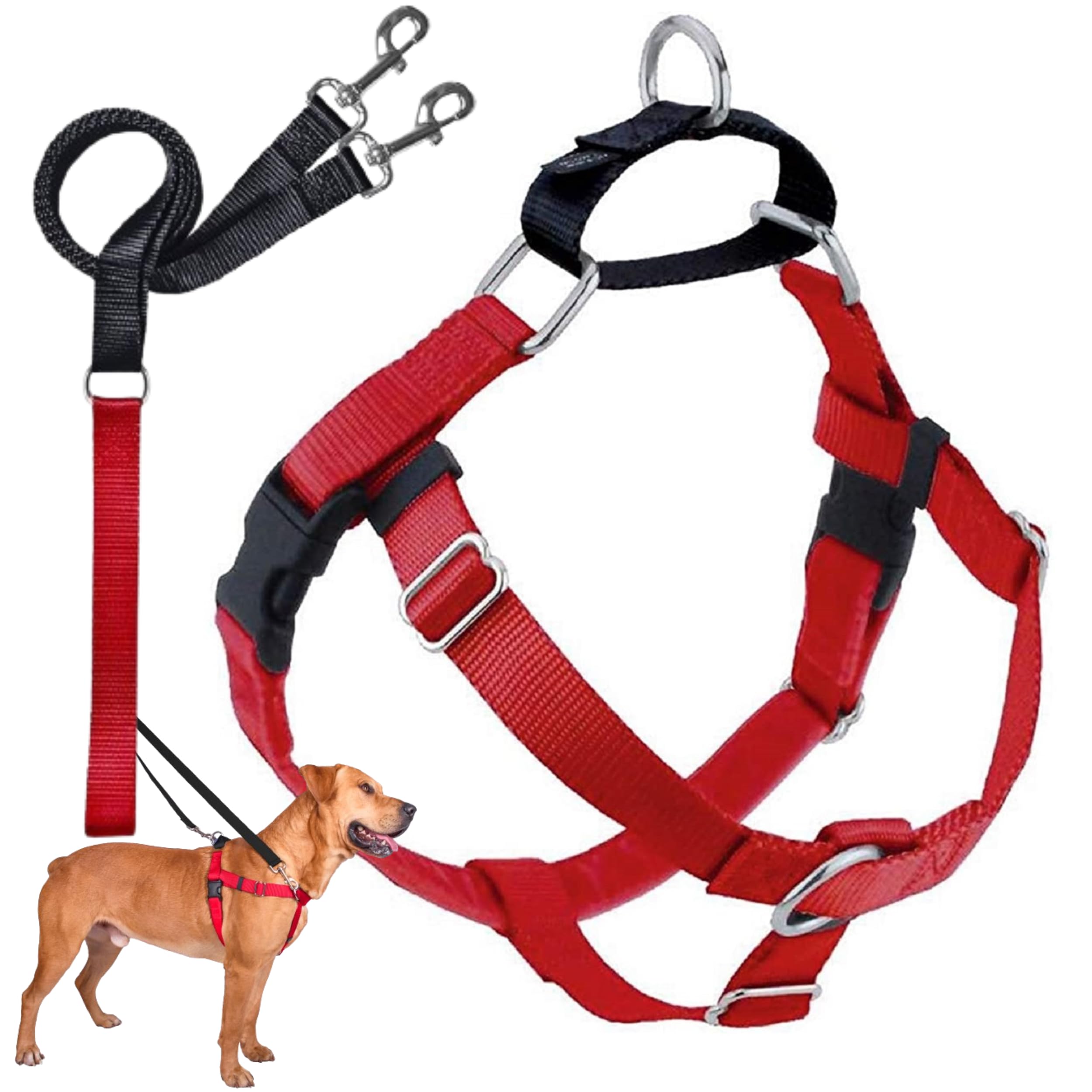 2 Hounds Design Freedom No Pull Dog Harness, Adjustable Harness And Leash Set, Easy Walking & Comfortable Control, Fits Small, Medium & Large Dogs, Solid Colors, Made In Usa, 5/8' Xs, Red