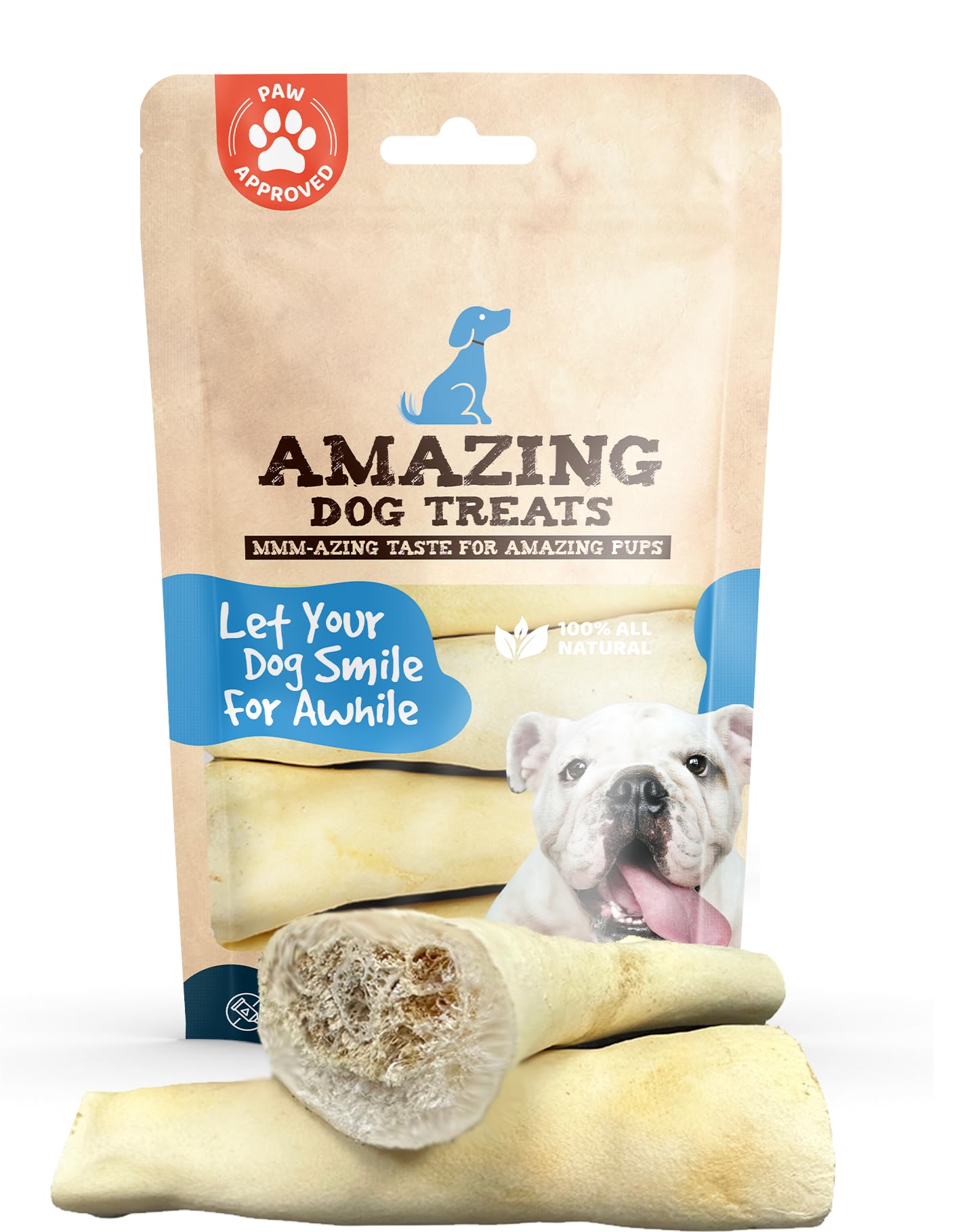 Amazing Dog Treats - Monster Thick Cow Tail Bone 6 Inch (13 oz - 6 to 7 Jumbo Pcs/Pack) - Sourced from Grass Fed Cattle - Source