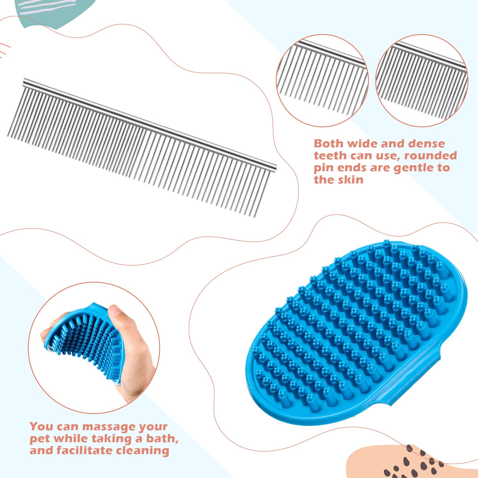 Baderke 6 Pcs Dog Grooming Set With Dog Bathing Leash With Suction Cup, Pin Comb, Straight Comb, Nail Clippers Set, And Bath Bru