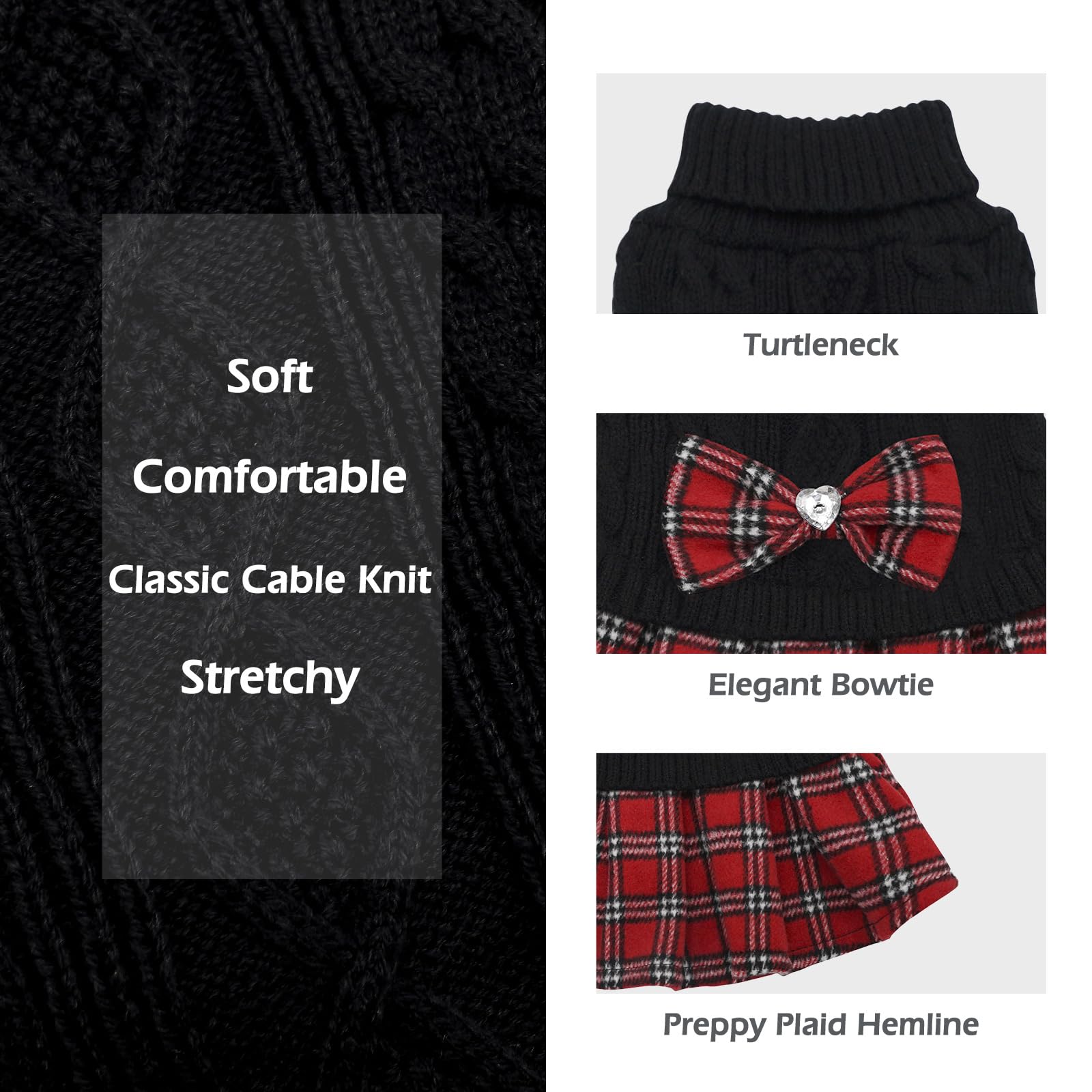 KYEESE Dog Turtleneck Sweater - Medium/Large Size with Bowtie, Knitwear Dog Coat for Warmth