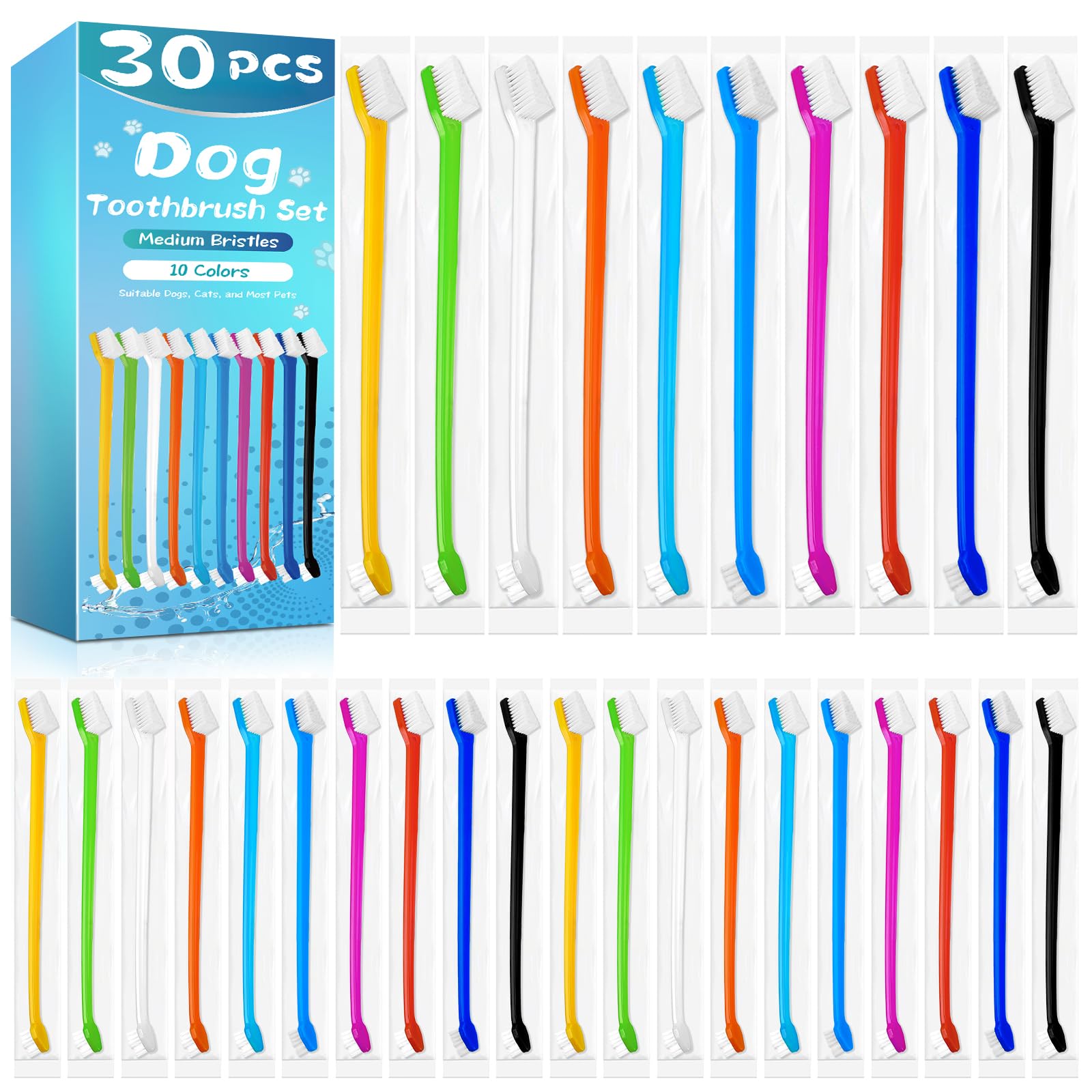 Navona 30 PCS Dog Toothbrushes, Double Headed Anti Slip Dog Tooth Brushing Kits, Cat Toothbrush, Pet Toothbrush for Dogs, Easy t