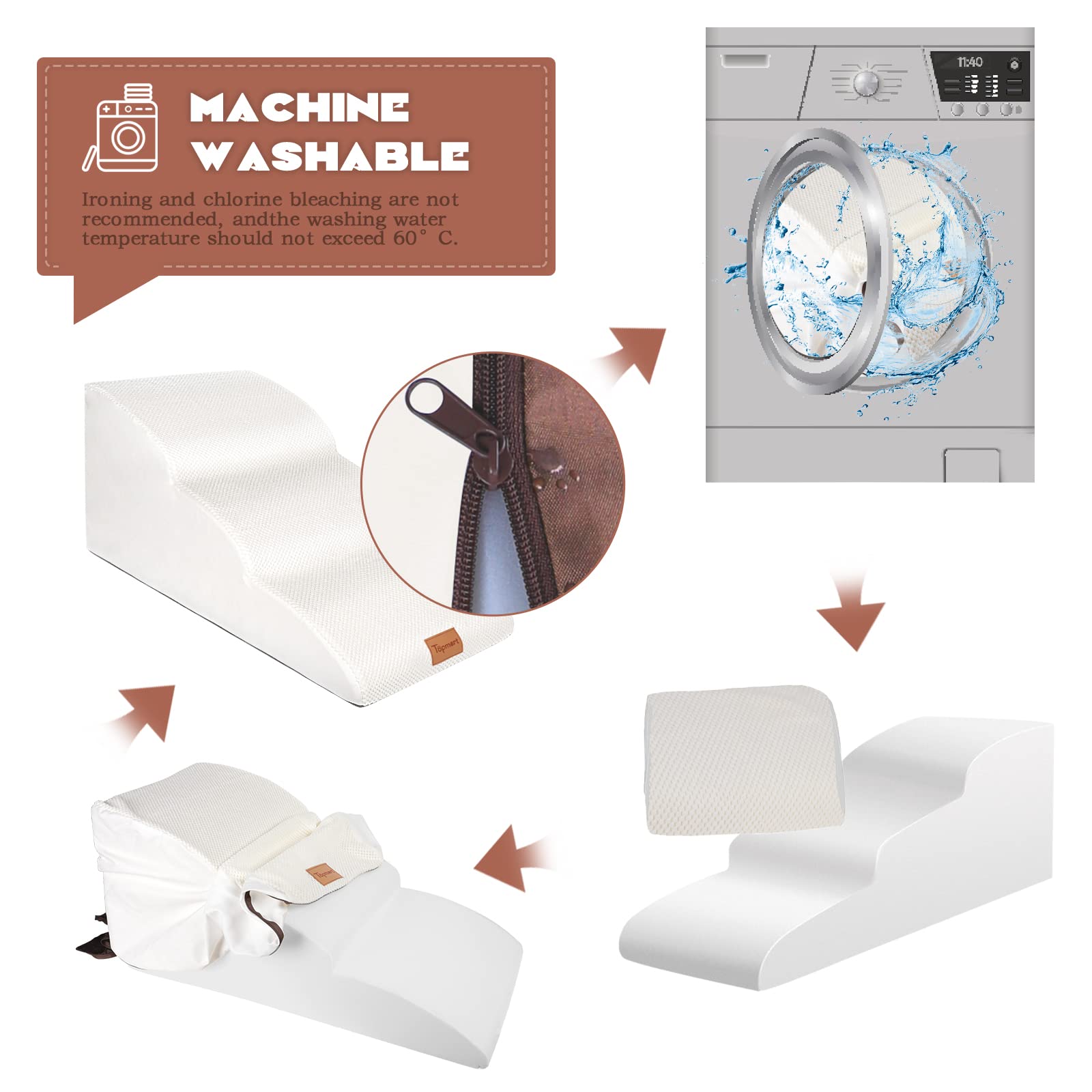 Topmart High Density Extended Foam Dog Ramp&Steps 3 Tiers,15.7' High,Non-Slip Dog Stairs,Soft Foam Dog Ladder,Best For Dogs Injured,Older Cats,Pets With Joint Pain, Color White