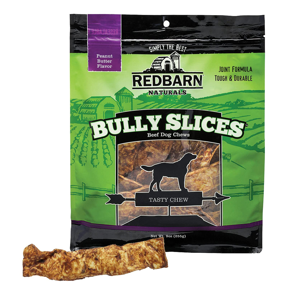 Redbarn Pet Products All-Natural Rawhide Bully Slices - Peanut Butter Flavor - Premium Grain-Free Beef Hide Treats High Protein Low Fat For Chewers - 9 Oz Bag