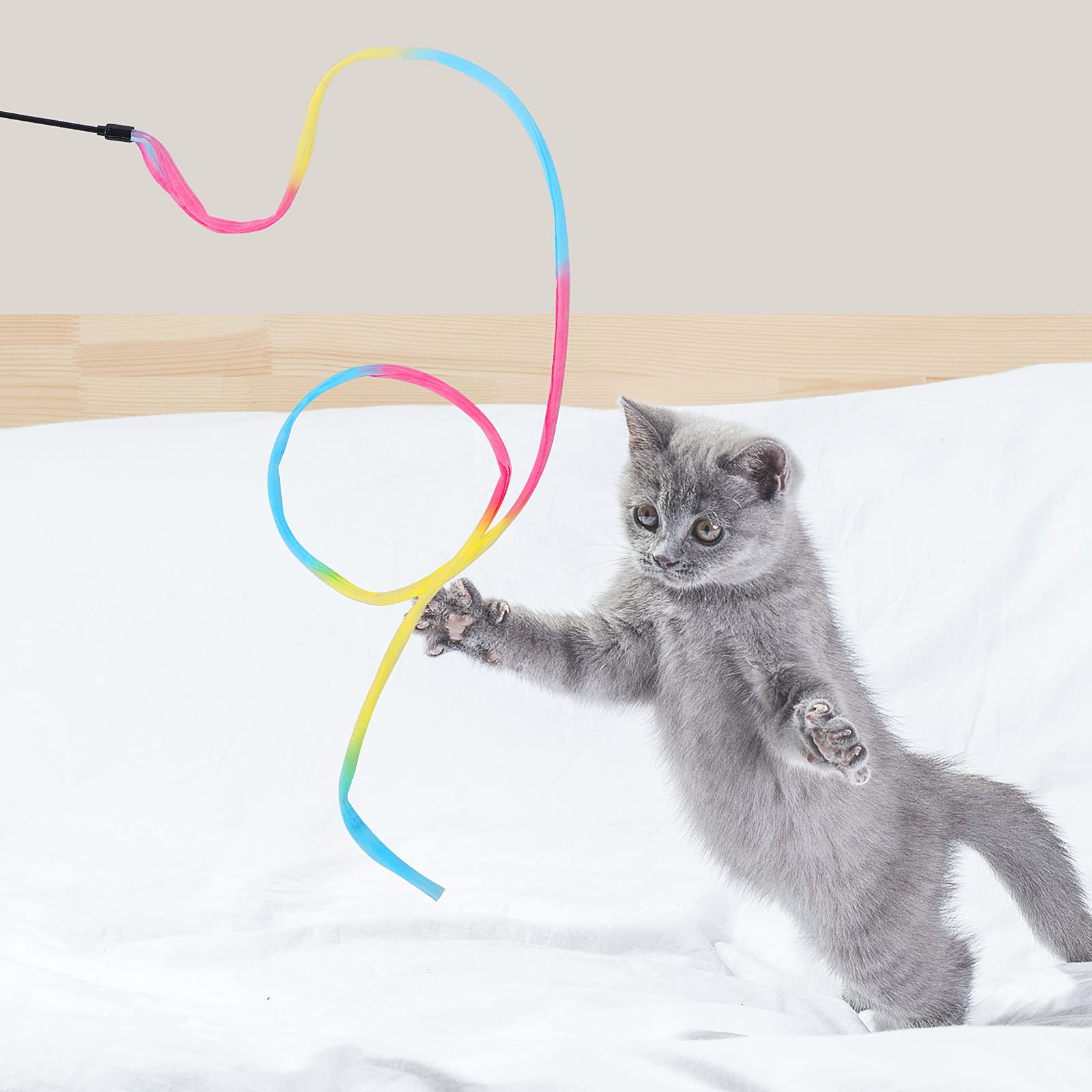 Molain Cat Wand Rainbow Toy, 3Pcs Rainbow Ribbon Cat Wand For Kittens Training Rainbow Ribbon Cat Interactive Catcher Wand Stick Toy For Kitten Cat Indoor Exerciser Playing(30Cm)
