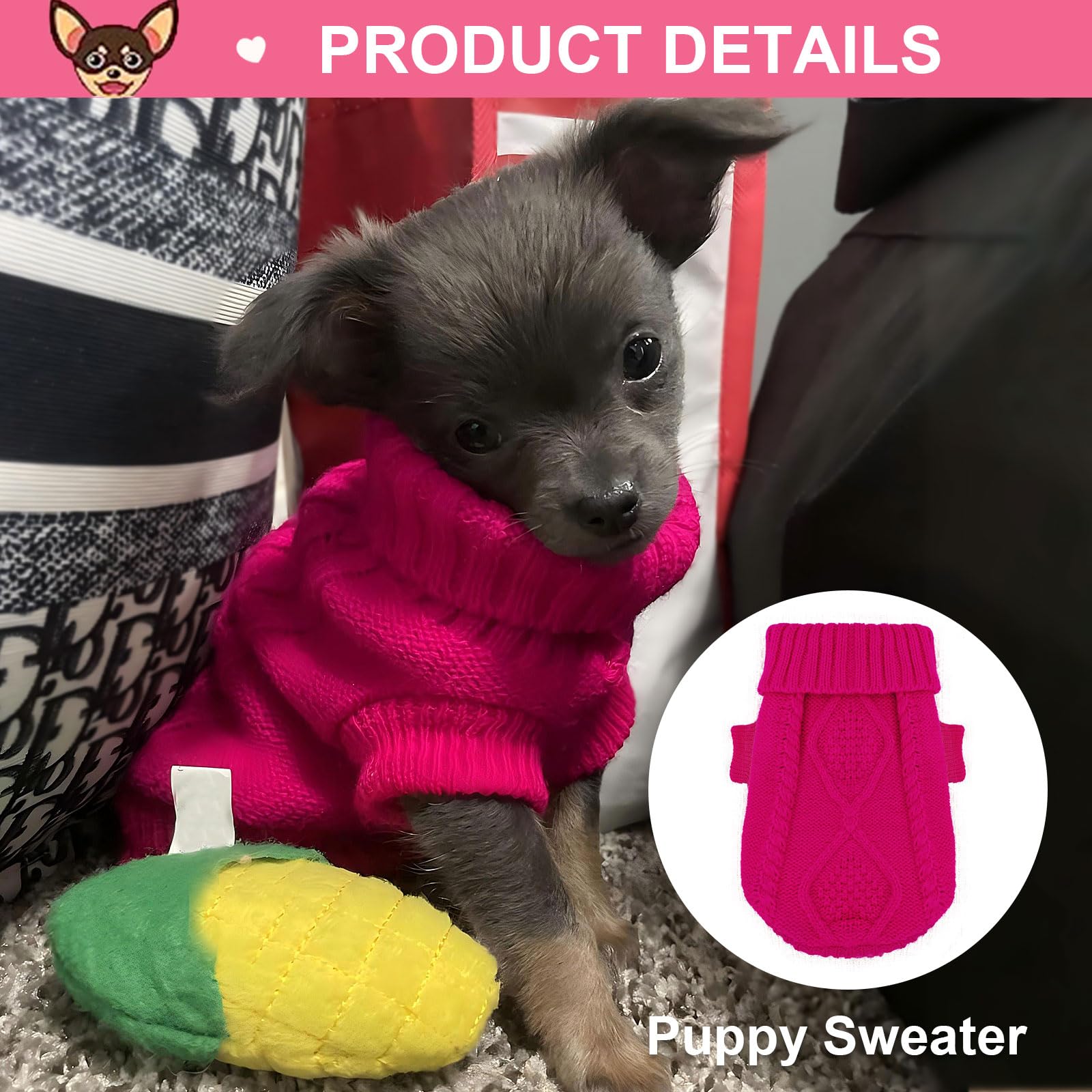 2 Pieces Dog Sweaters Dog Sweater For Small Dogs Girl Winter Warm Doggie Knitted Clothes Cute Puppy Clothes For Chihuahua Teacup