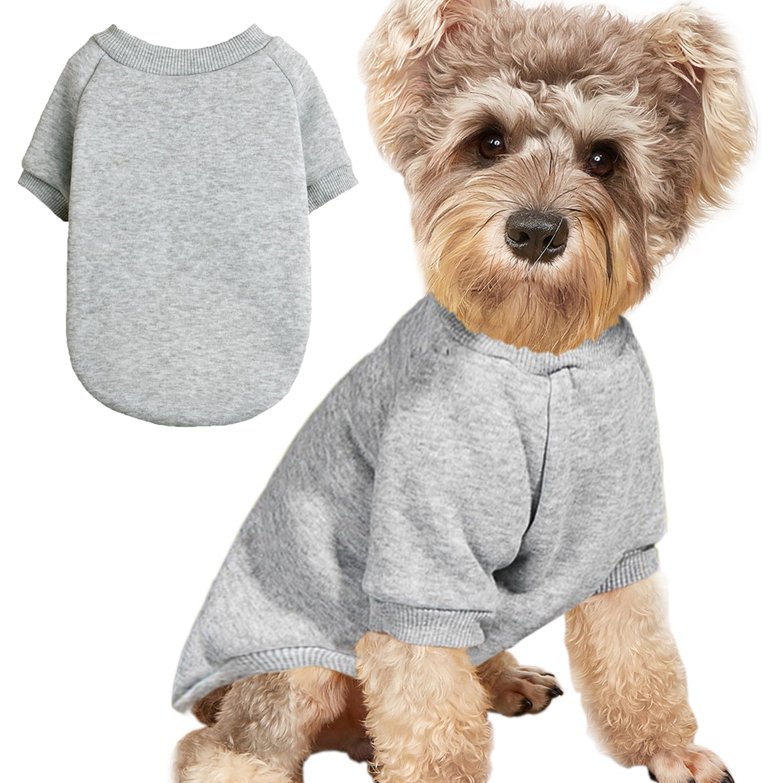 Jouhoi Puppy Sweater For Small Dogs Clothes Warm Winter Cat Clothe Pet Sweatshirt Knitwear Doggie Kitten Clothing, Grey, X-Small
