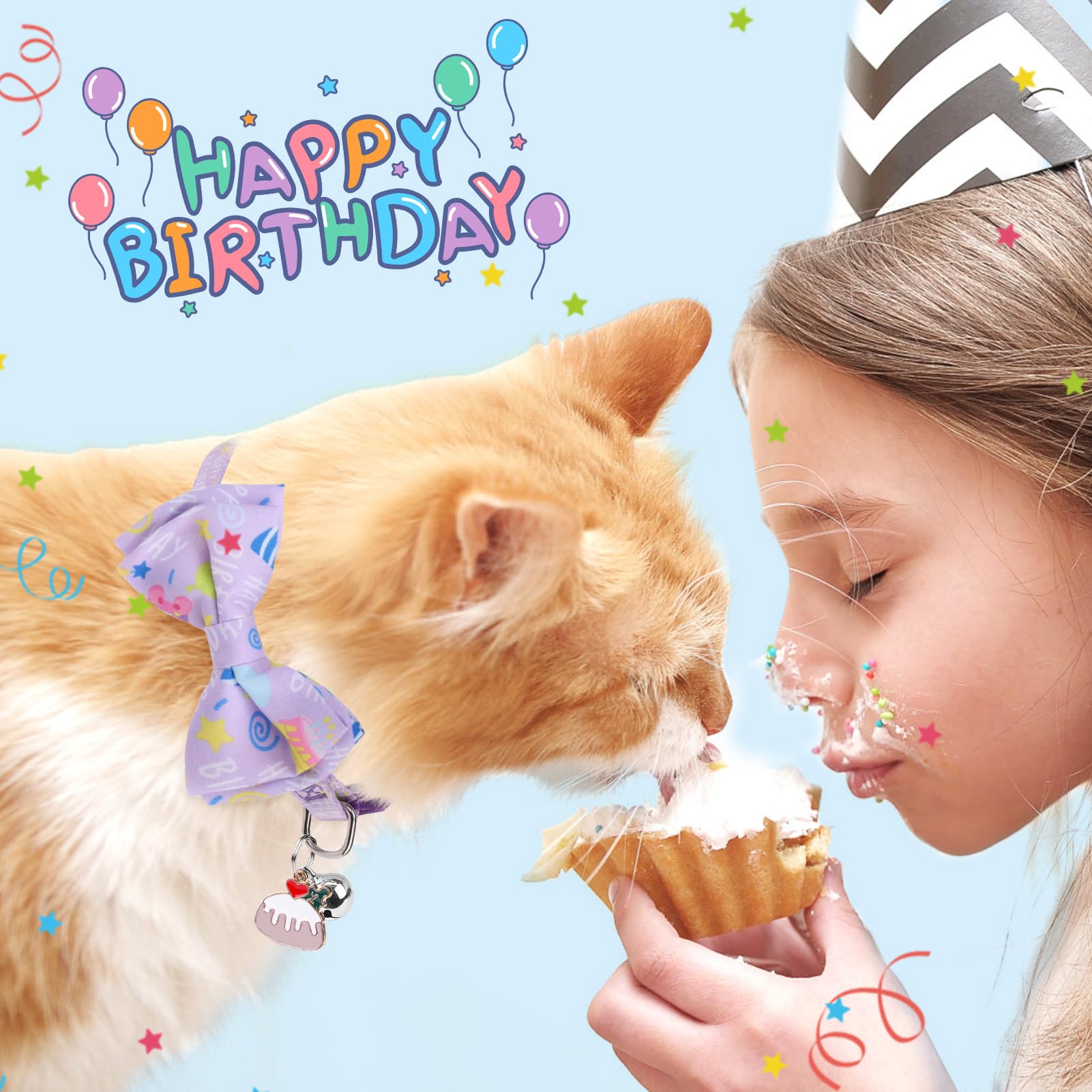 Scenereal Cat Bandana Collar For Birthday - 2 Pack Breakaway Kitten Collars With Bell Bowtie, Accessories For Pet, Adjustable Cu