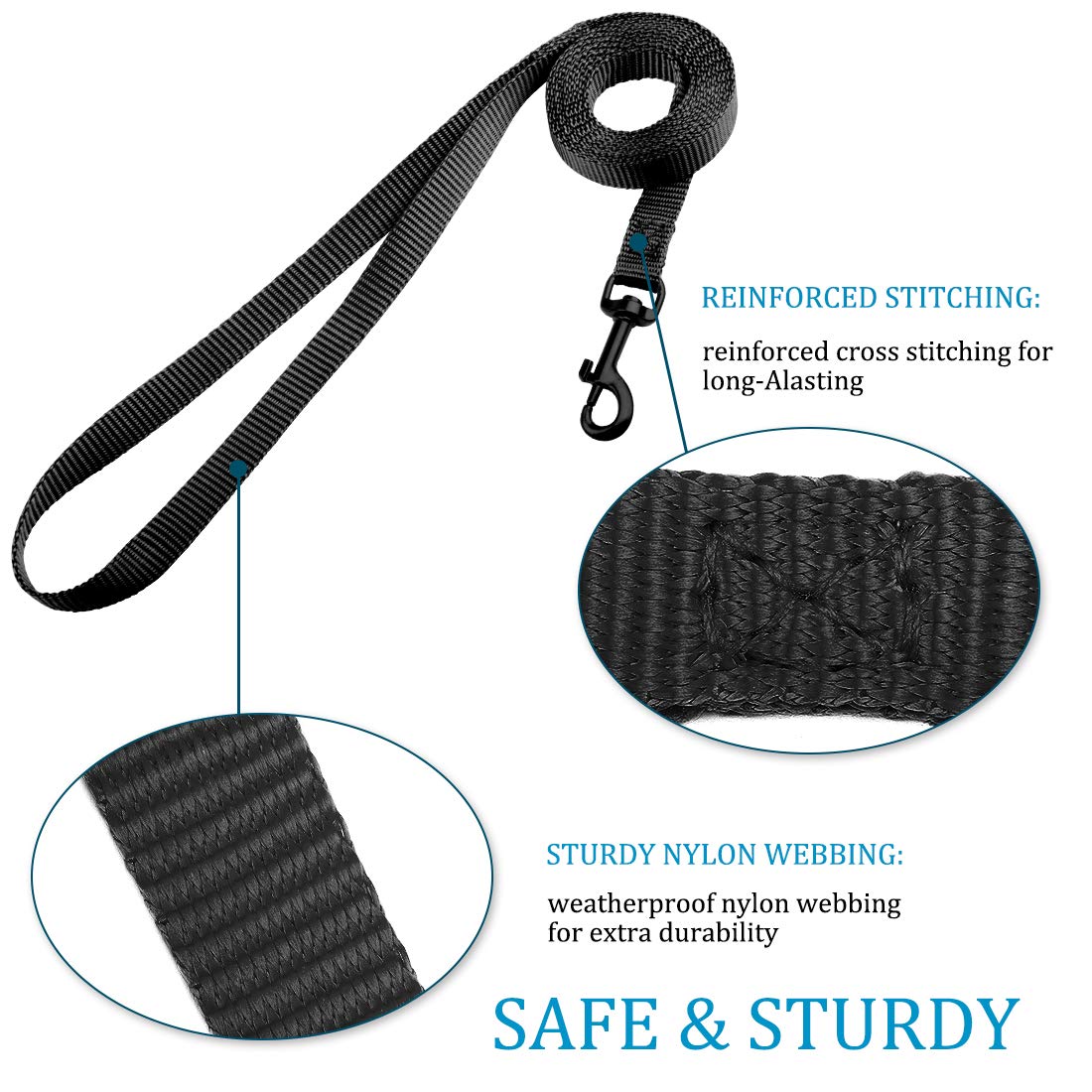 Doyoo 2 Pack Puppy & Cat Leash - Strong & Durable With Easy-Use Collar Hook - Great For Small & Medium Dogs (Set 4-Black+Black)