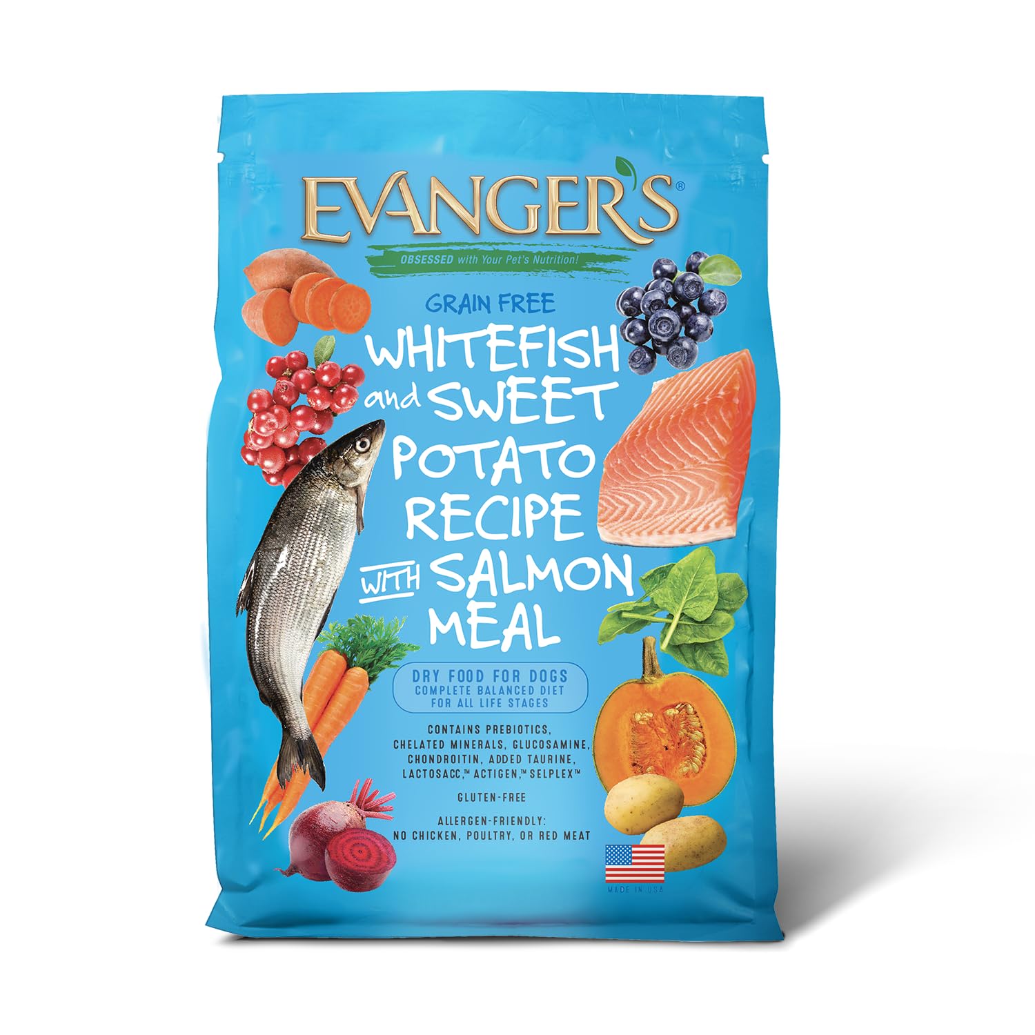 Evangers Grain-Free Whitefish & Sweet Potato with Salmon and Buffalo Meal Dry Dog Food, 16.5 lb Bag