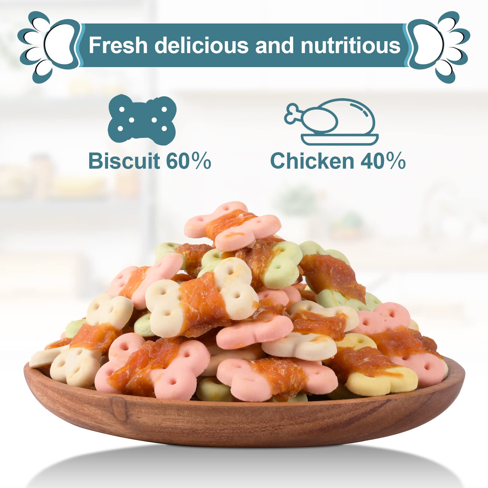 Pawant Dog Treats Biscuits Wrapped in Chicken Chews for Small Dog no Rawhide 0.5lb/227g