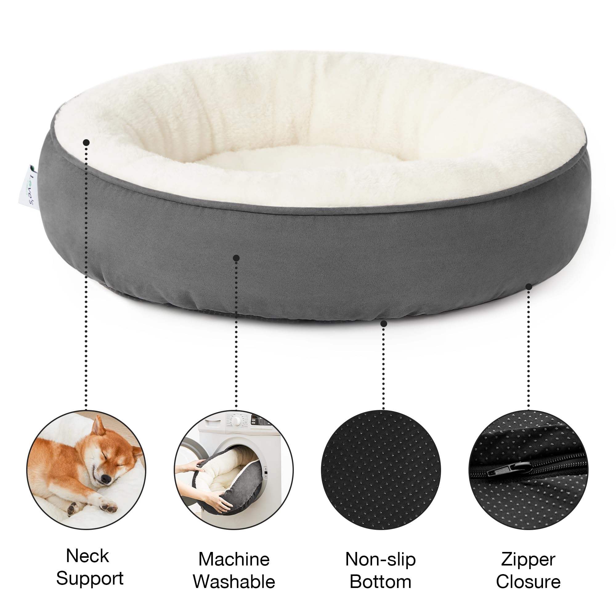 Love'S Cabin Round Donut Cat And Dog Cushion Bed, 30In Pet Bed For Medium Or Large Dogs, Anti-Slip & Water-Resistant Bottom, Soft Durable Fabric Pet Beds, Washable Calming Cat & Dog Bed Dark Grey